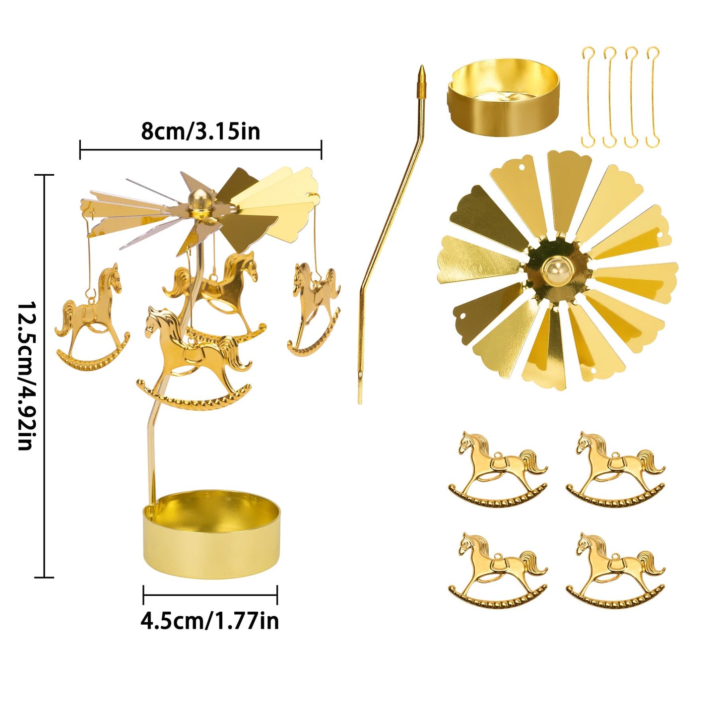 Toptime Spinning Candle Holder, Gold Tea Lights Candle Holder Carousel Candle Spinner, Rotating Metal Candle Holders for Table Centerpiece Carousel Tealight Holder for Christmas Festival Home Decor