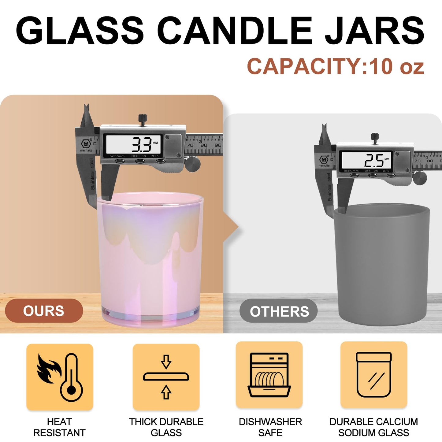 SHOWIN 10 OZ Thick Candle Jars for Making Candles 15 Pcs, Empty Jars with Wood Lids for Candle Making, Sample Container, Glitter Pink