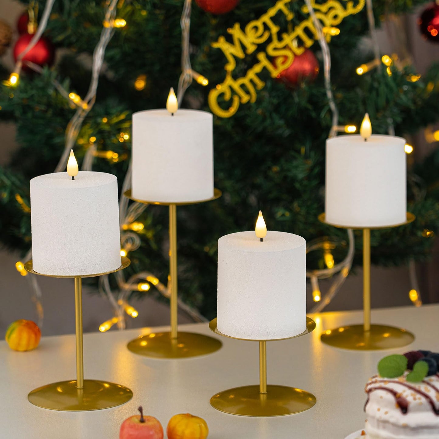 smtyle Gold Candle Holder for Pillar Candles Set of 5 Plate Centerpiece for Table or Floor with Iron