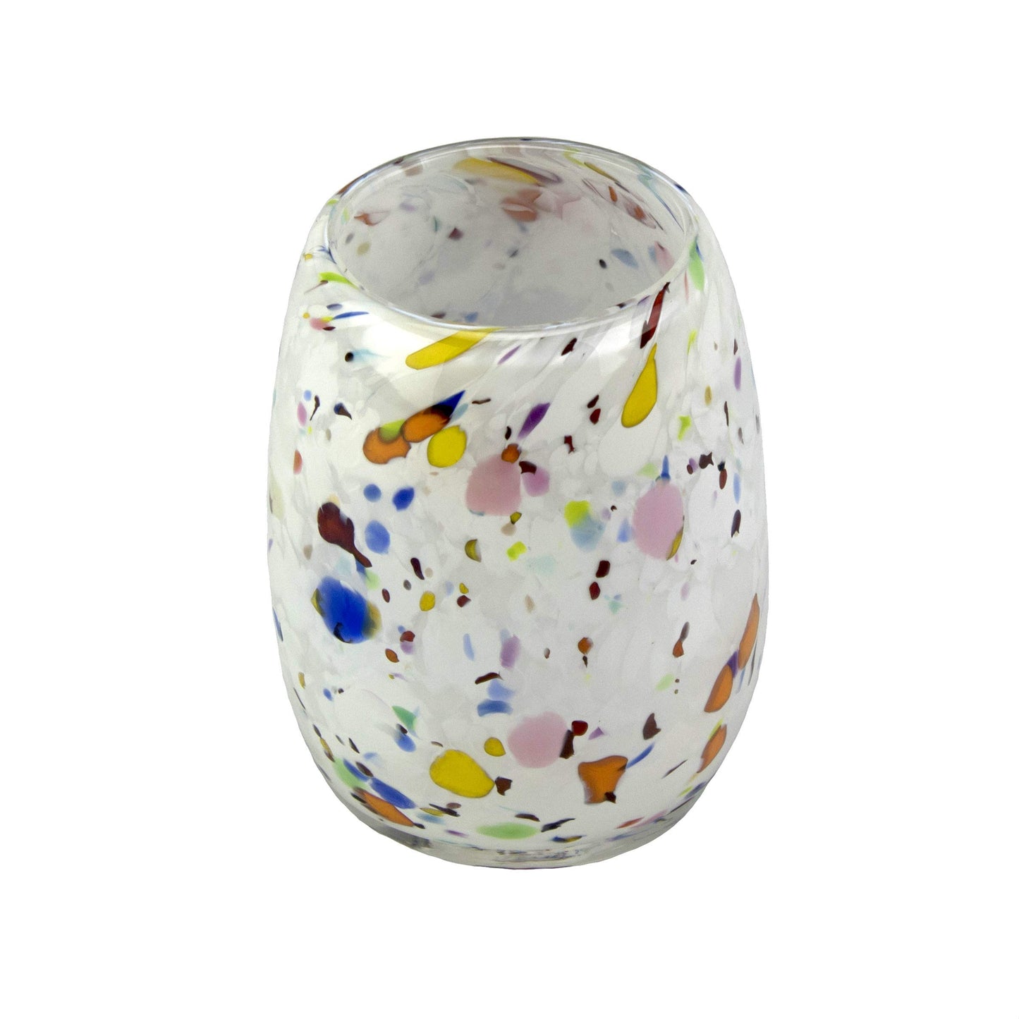 Totally Blown Glassworks Votive Candle Holder, Tea-Light, Handmade Blown Glass, Accent Vase, Centerpiece, Home Decor, Artist Dehanna Jones, Seattle, WA. (White Studio Confetti)