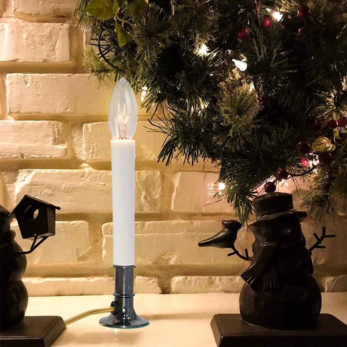 SUNSGNE Electric Christmas Window Candles with Nickel Plated Base, Electric Window Candle Lamp Lights Plug in Christmas Candle Lamp with 7 Watts C26 Light Bulbs, Turn On/Off Switch (Pack of 4)