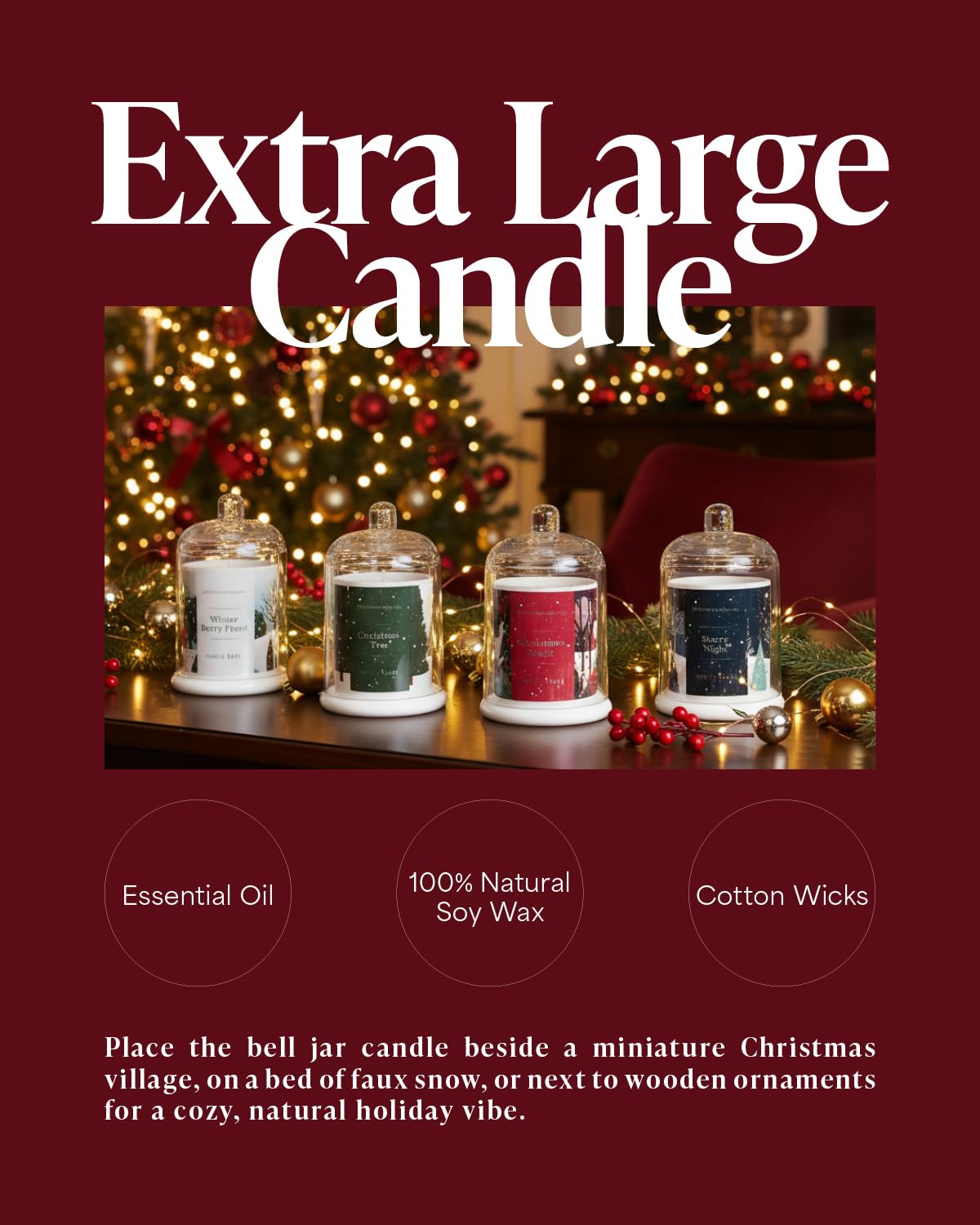 Christmas Magic Scented Candle, 10oz Natural Soy Wax Clear Bell Jar, Up to 60 Hours Long-Lasting, Clean Burn, Non Toxic Aromatherapy Candles for Home, Stocking Stuffer Holiday Gift