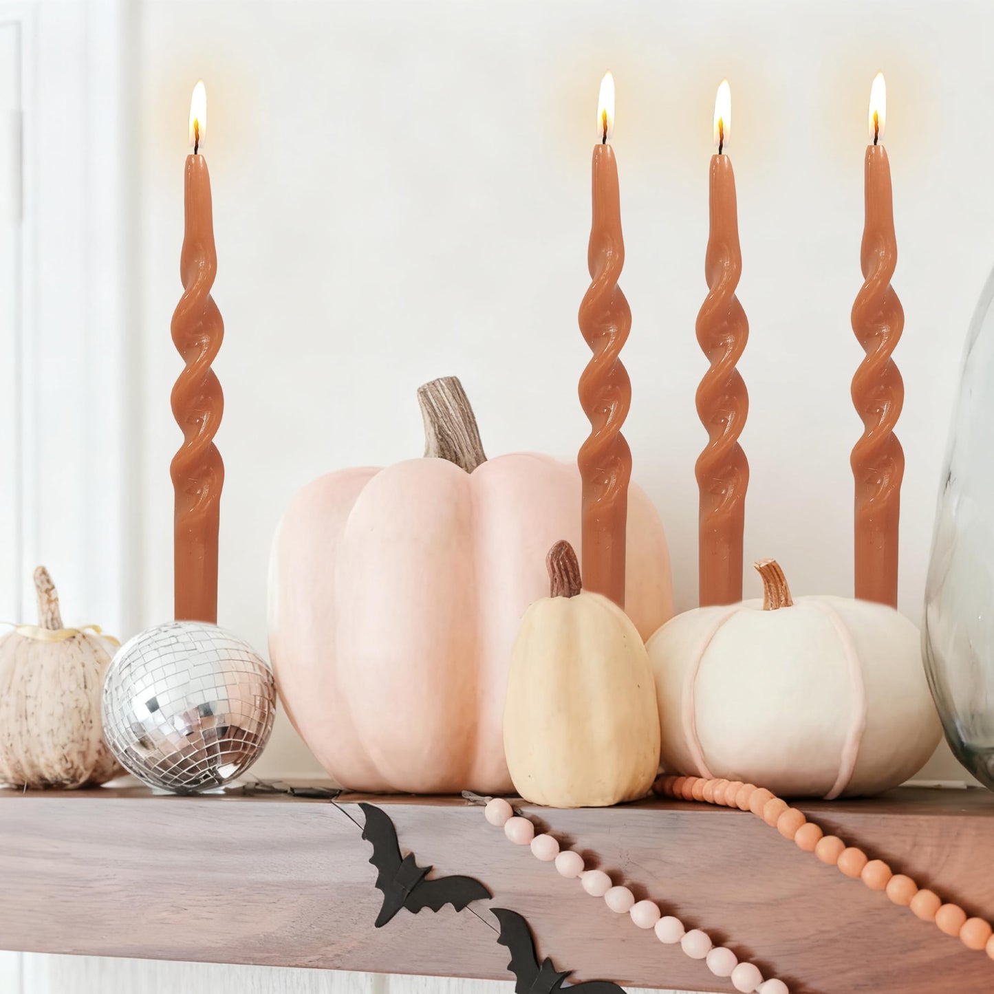 10 Inches Spiral Taper Candles Sticks Pumpkin Twisted Candle Dripless Unscented Long Candles, Handmade Candlesticks for Wedding Dinner Decor, Set of 4