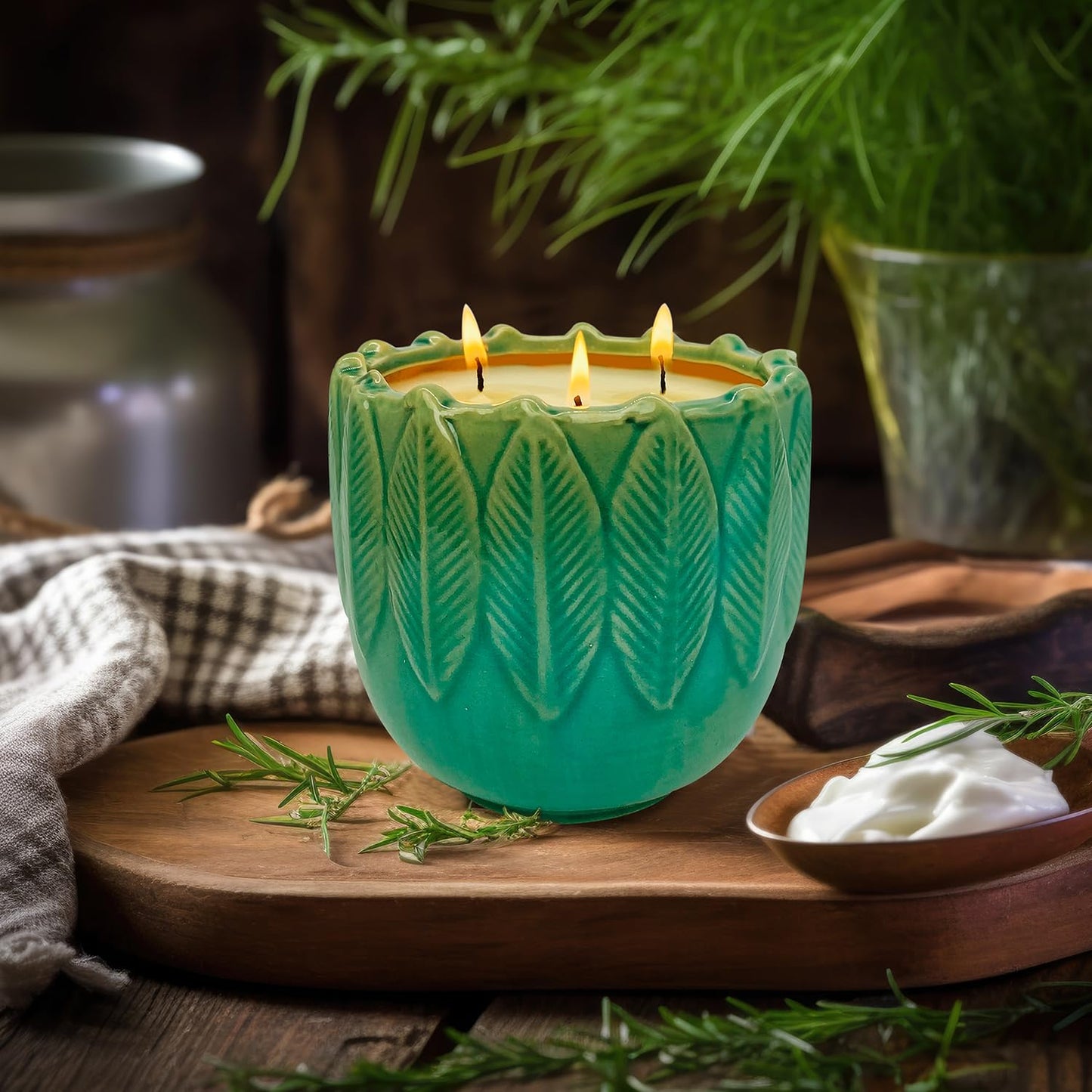 Exquisite 3-Wick Scented Candles, 20oz Natural Soy Wax in Ceramic Jar - Creamy Vanilla Aromatherapy & Citronella Outdoor Bug Repellent, 80H Long-Lasting Smokeless Candles for Home Decor Gift