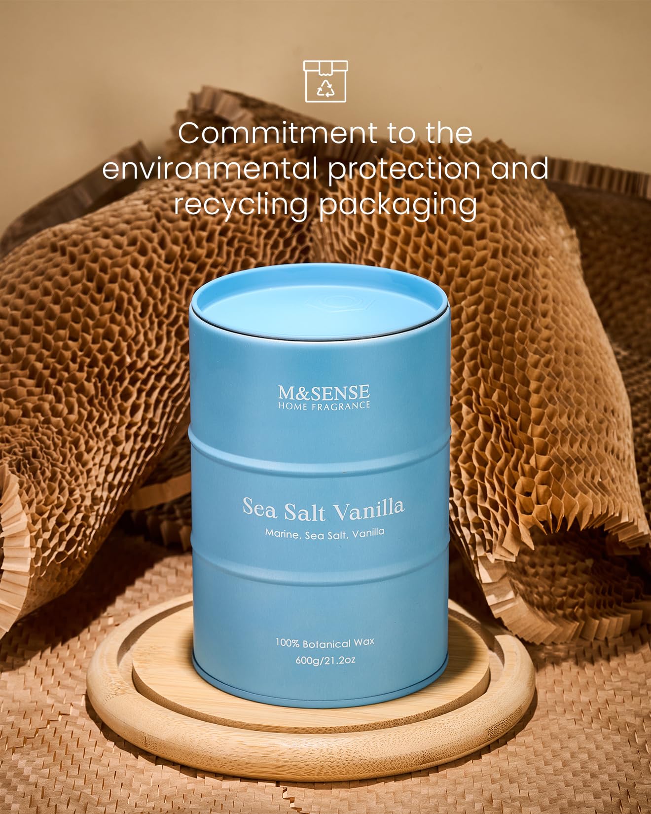 M&SENSE Sea Salt Vanilla Scented Candles Large Beach Candle, Natural Soy Summer Candles 21.2oz 120 Hour Slow Burning,Aromatherapy Candle for Stress Relief Meditation Relaxing