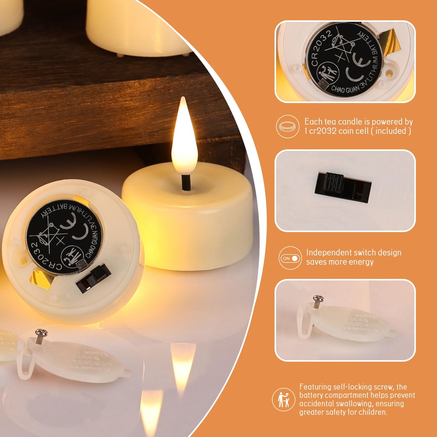 Eywamage Ivory Flameless Wax Tealights with Remote Batteries, Flickering Realistic LED Tea Votive Candles Set of 10
