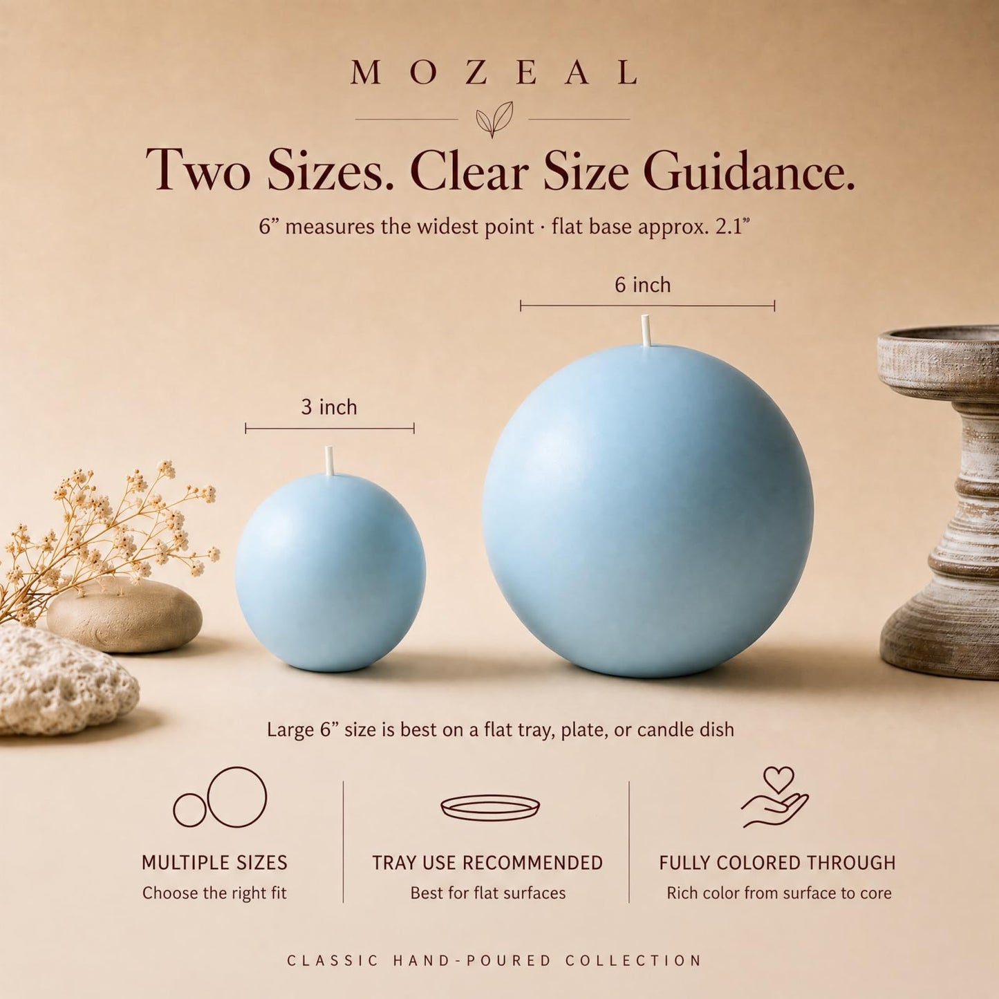 MOZEAL Hand-Poured, 6 Inch Baby Blue Large Round Ball Candles - Elegant Baby Blue Round Pillar Candles, Dripless, Unscented, Smokeless, Ideal for Baby Showers.