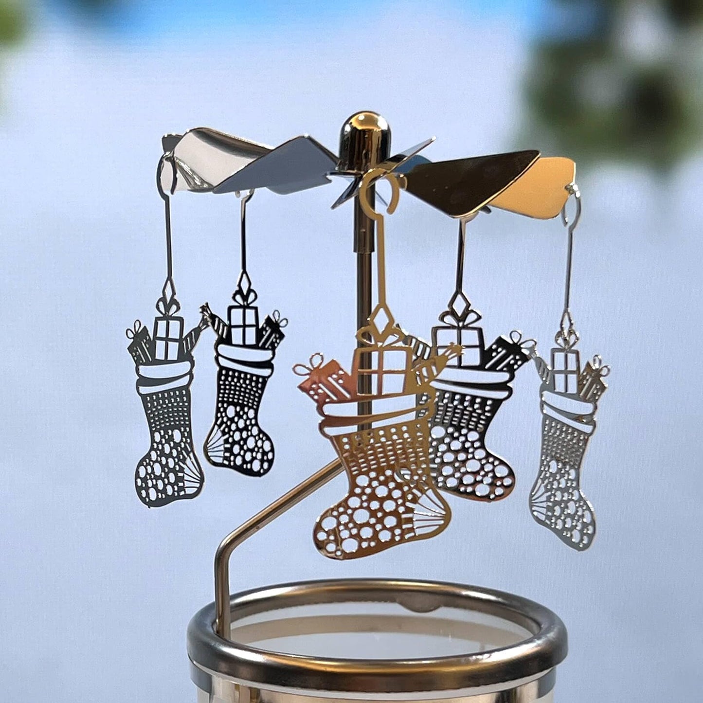 iLaJao Rotary Candle Carousel Spinning Candle Holder Spinning Tealight Holders Christmas Decoration for Home Tabel Centrepieces Gift for Wedding Wife Kids Birthday(Stocking)