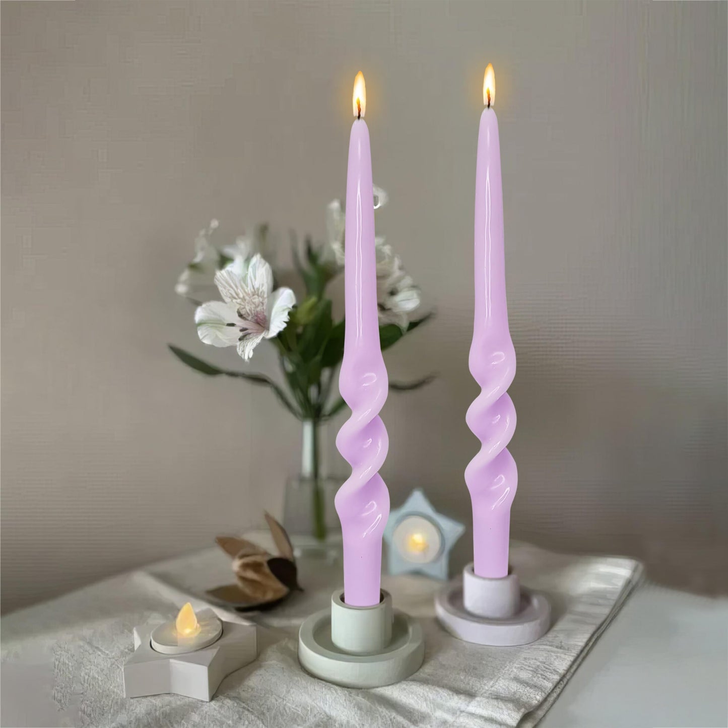 FLAMMUL Spiral Taper Candles Handmade Unscented Twisted Candles 9.5 Inch Purple Candlesticks Dinner Candles for Table Home Party Decor 2 PCS