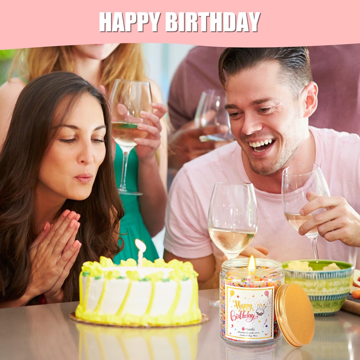 Happy Birthday Candle - Natural Soy Wax Scented Candle with Vanilla Birthday Cake Scent, Unique Gift Ideas for Men Women Best Friend