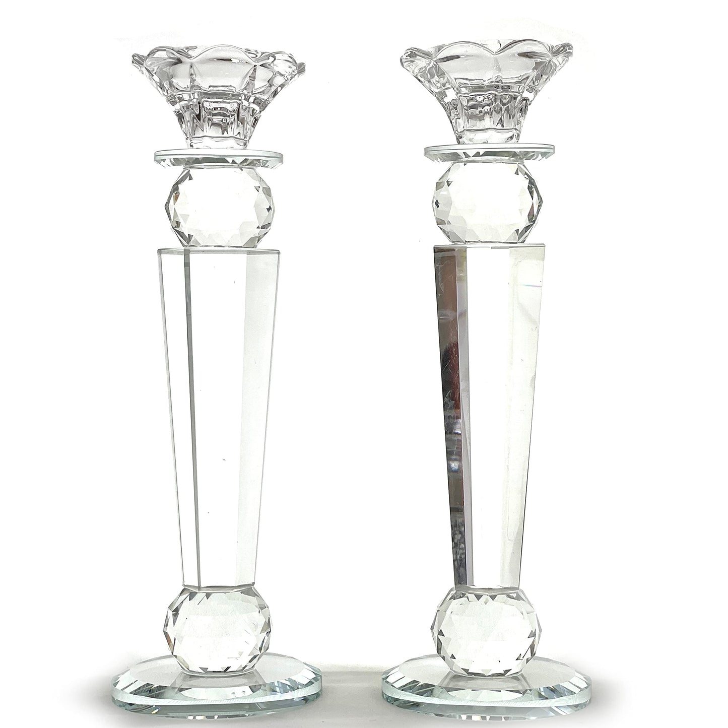 Allgala Set of 2 Crystal Glass Made Reverse Tapered Pillar and Hand Crafted Ball Candlesticks-10-HD89152