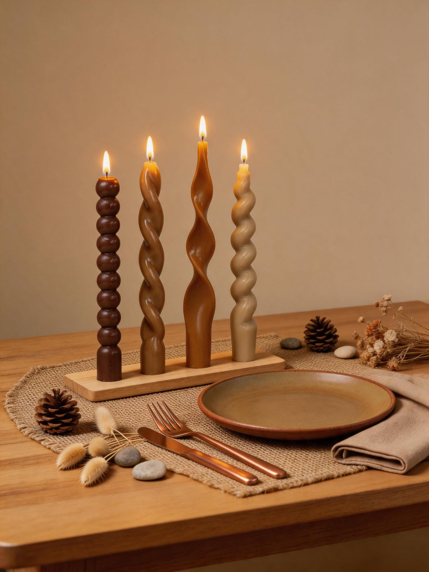 Spiral Taper Candles Brown Short Candle Sticks Unscented Smokeless Twisted Candlesticks for Dinner Party Holiday Fall Halloween and Harvest-7.5inch-12pack