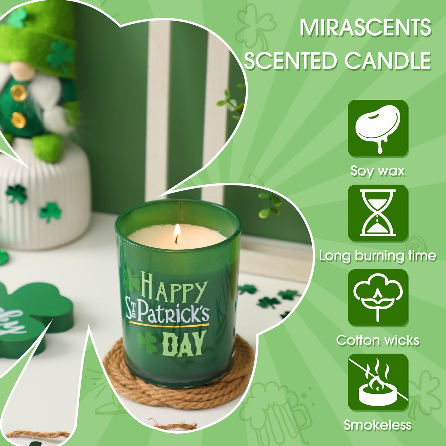 St. Patrick's Day Scented Candle Gifts - Eucalyptus Candle, St Patricks Day Decorations, Holiday Candles Gift, 10oz Soy Wax