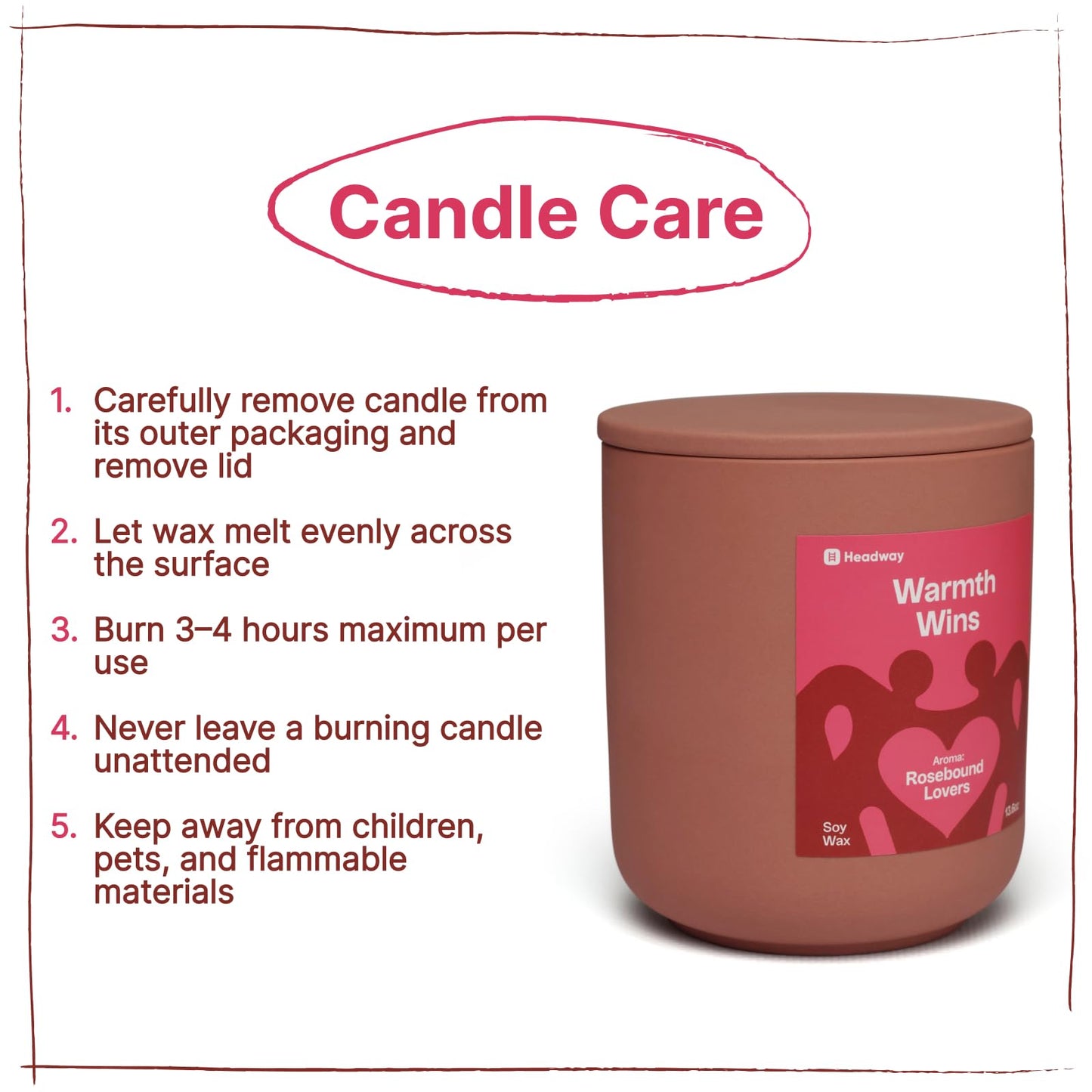 Headway Red Jar Scented Candle - Rose Musk Fragrance - 100% Soy Wax Scented Candles for Home, Valentines Day - Couples Gifts - Long-Burning Aromatherapy