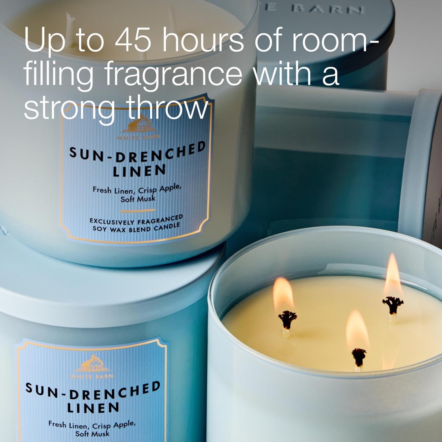 Bath & Body Works Sun-Drenched Linen 3-Wick Candle - Scented Candle for At-Home Use - Long-Lasting, Room-Filling Fragrance - High Fragrance Oil Concentration - Soy Wax Blend