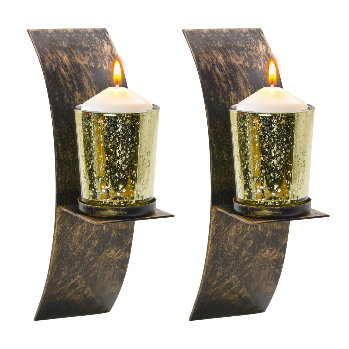 MrMrKura Wall Candle Sconce Set of 2, Decorative Bronze Wall Mounted Candle Sconces, Metal Wall Art for Living Room Bedroom Dining Room Decor (Bronze)