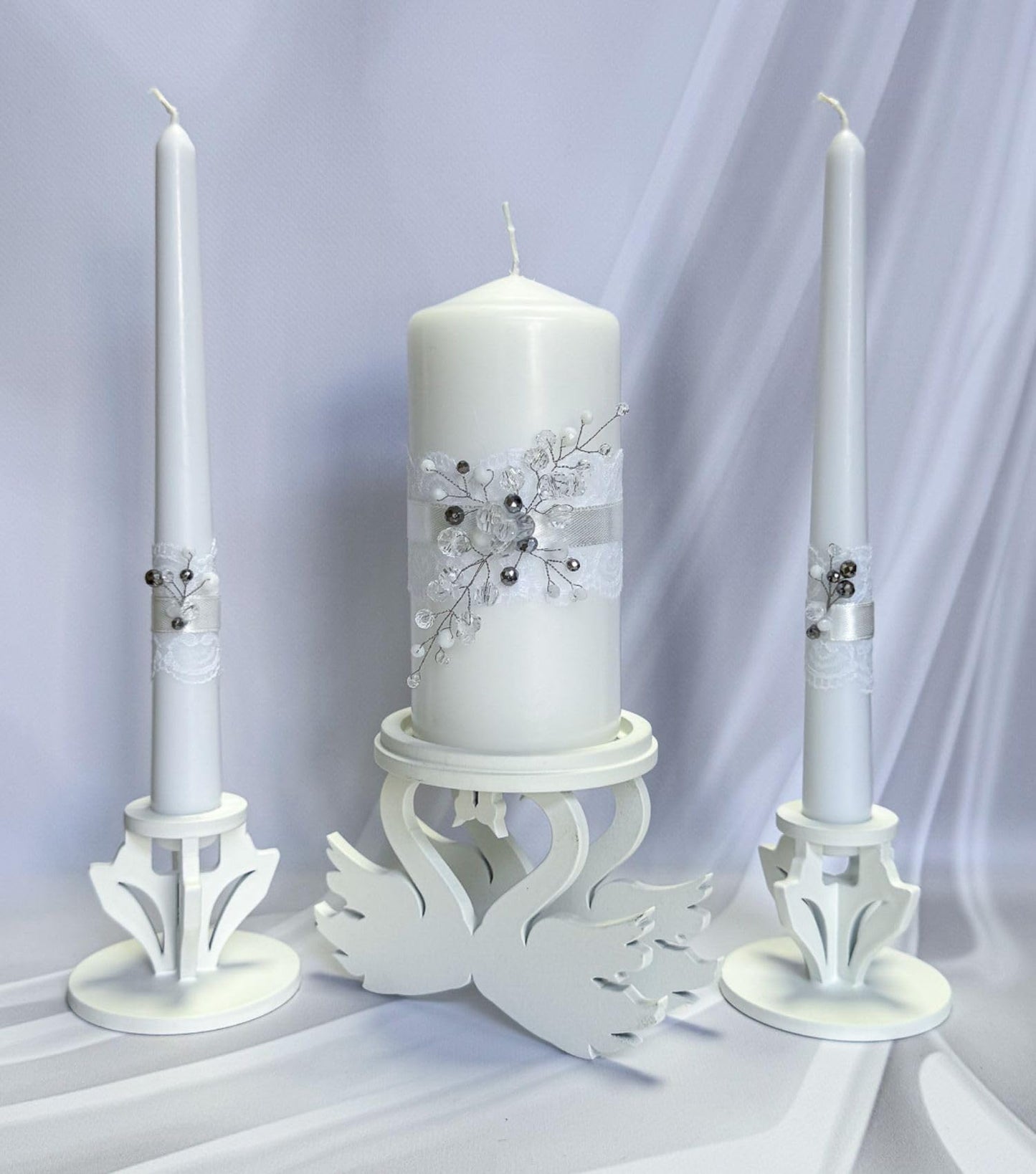 Magik Life Wooden Unity Candle Holder – Solid Triple Candle Stand – Handcrafted from Natural Wood – Painted in Safe Premium White Finish – Fits 2 Taper (0.80”) & 1 Pillar Candle (3”)