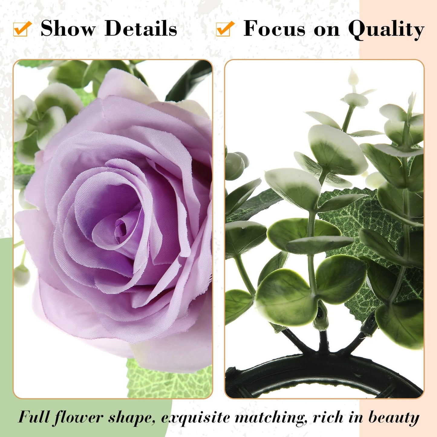 Yunlly 32 Pcs Rose Candle Rings with Flameless Candles Sets, Artificial Flower Eucalyptus Wedding Centerpiece 3 Inch Pillar Candleholders Wreaths for Wedding Party Mother's Day (Purple)