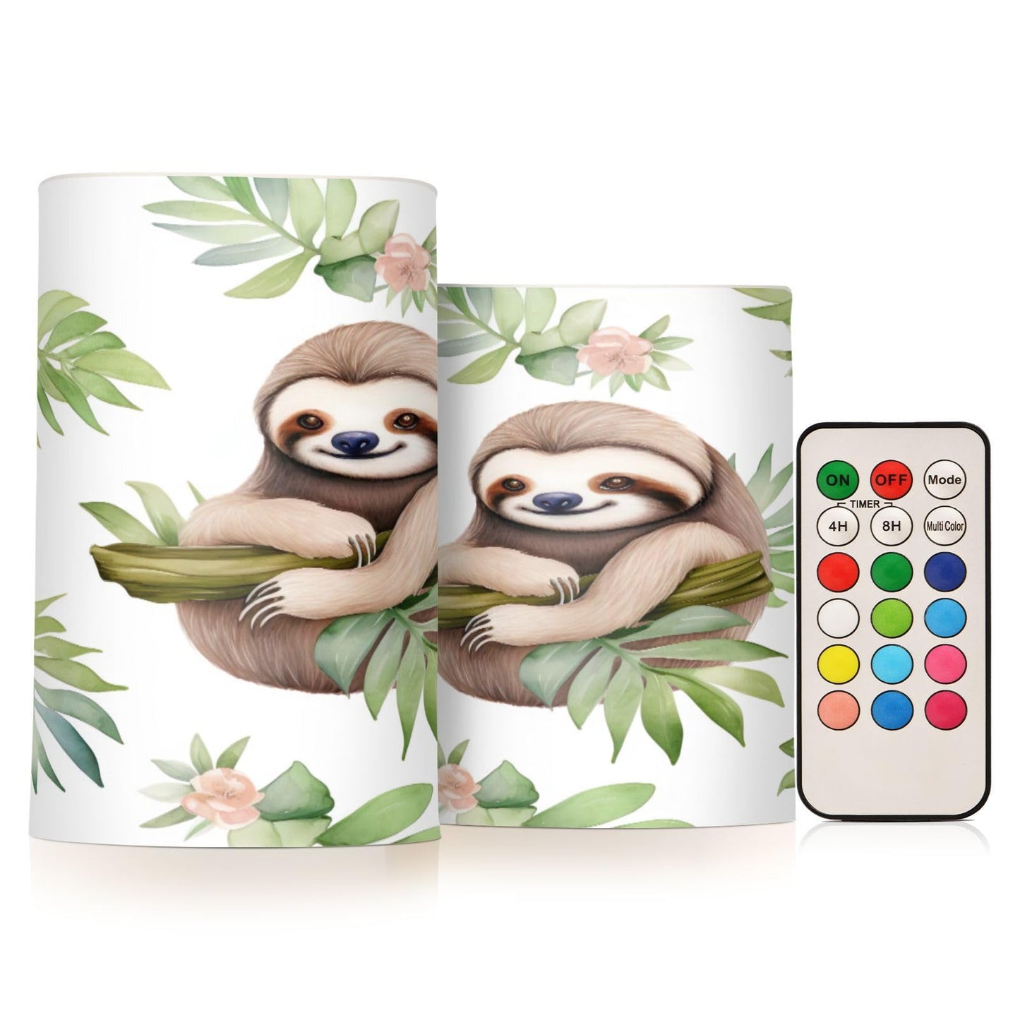GUIJI Leaf and Sloth Flameless Candles, Flameless Candles with Remote Set of 2, Flameless Candles Battery Operated, Pillar Candles Home Decoration, Christmas, Party, E08D23009