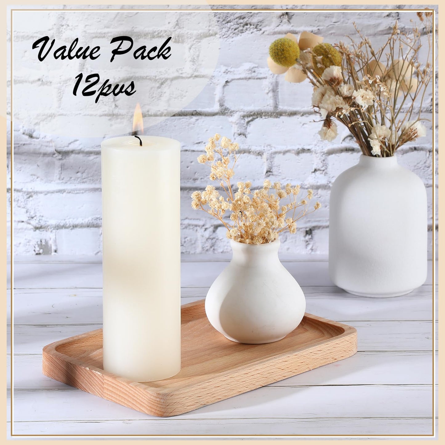 Lounsweer 12 Pack Ivory Pillar Candles Bulk Large Unscented Paraffin Wax Long Lasting Candles Clean Burning Supplies for Home Decor Wedding Party Dinner Bath Spa(2 x 6 Inch)