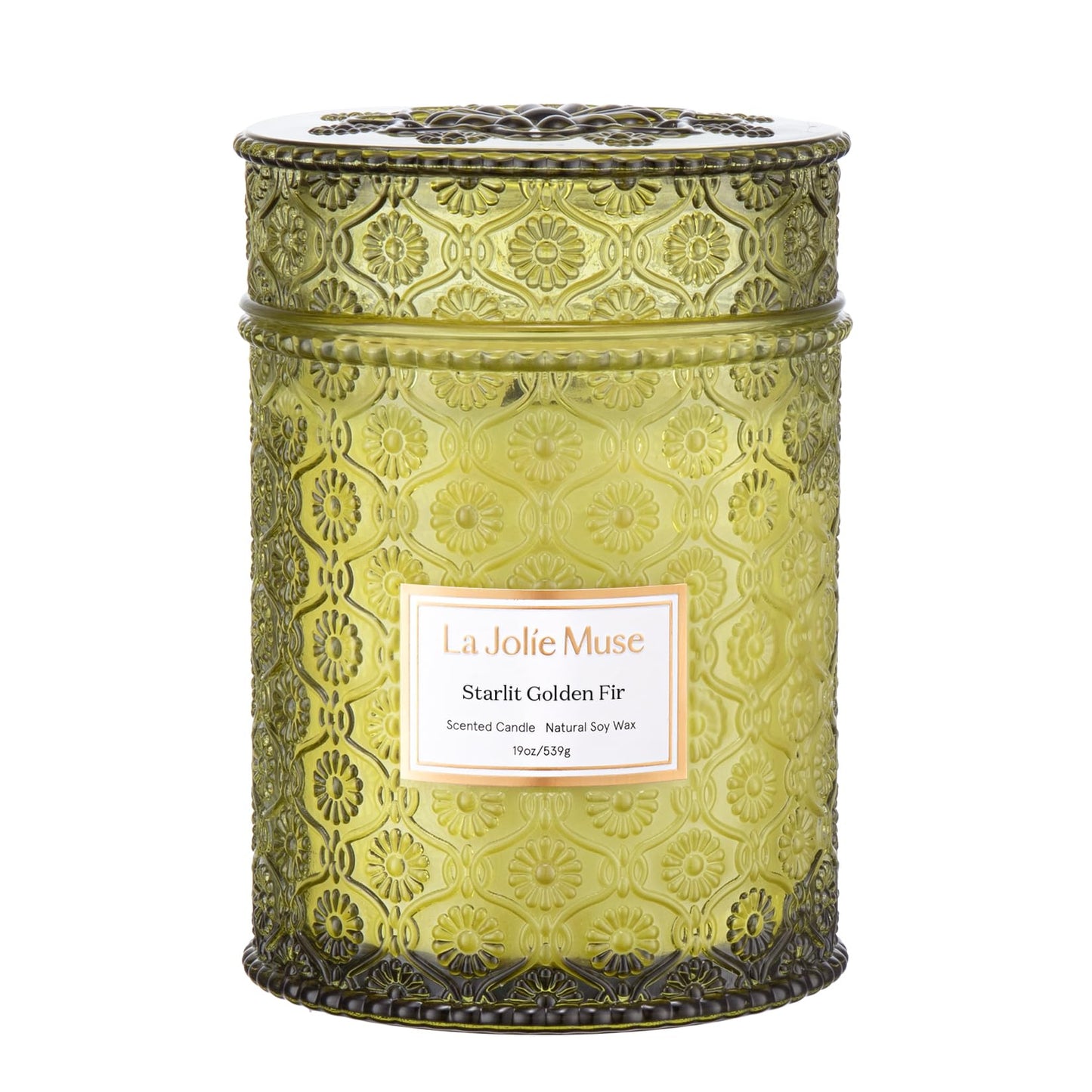 LA JOLIE MUSE Starlit Golden Fir Candle – Pine, Cedarwood, Fir Balsam | 19 oz Large Wooden Wick Candle | Natural Soy Wax | 90 Hours Clean Burn | Gift-Ready for Hosts & Gatherings