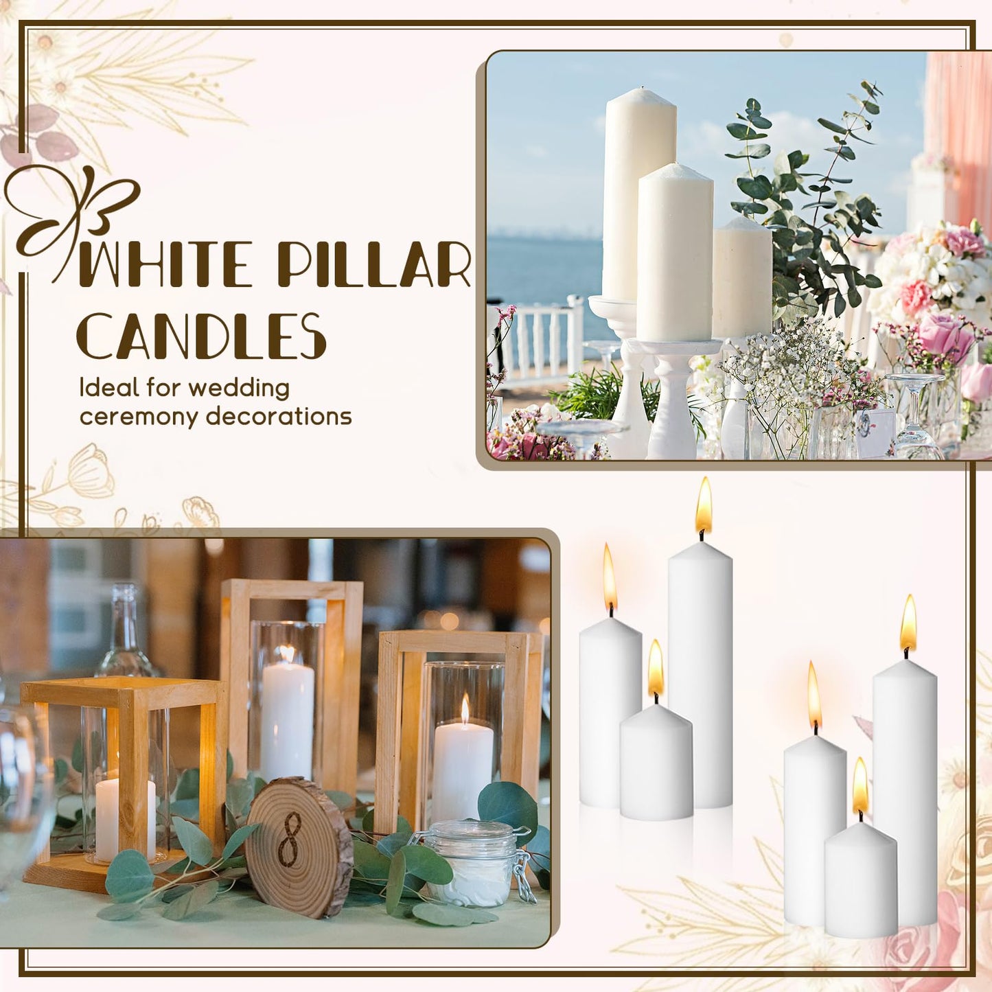 36PC White Pillar Candles Bulk 2 in x 3, 6, 8 Inch Long Burning Wax Pillar Candles Unscented Smokeless Dripless for Wedding Centerpieces Spa Lantern Fireplace Home Christmas Thanksgiving Party Decor