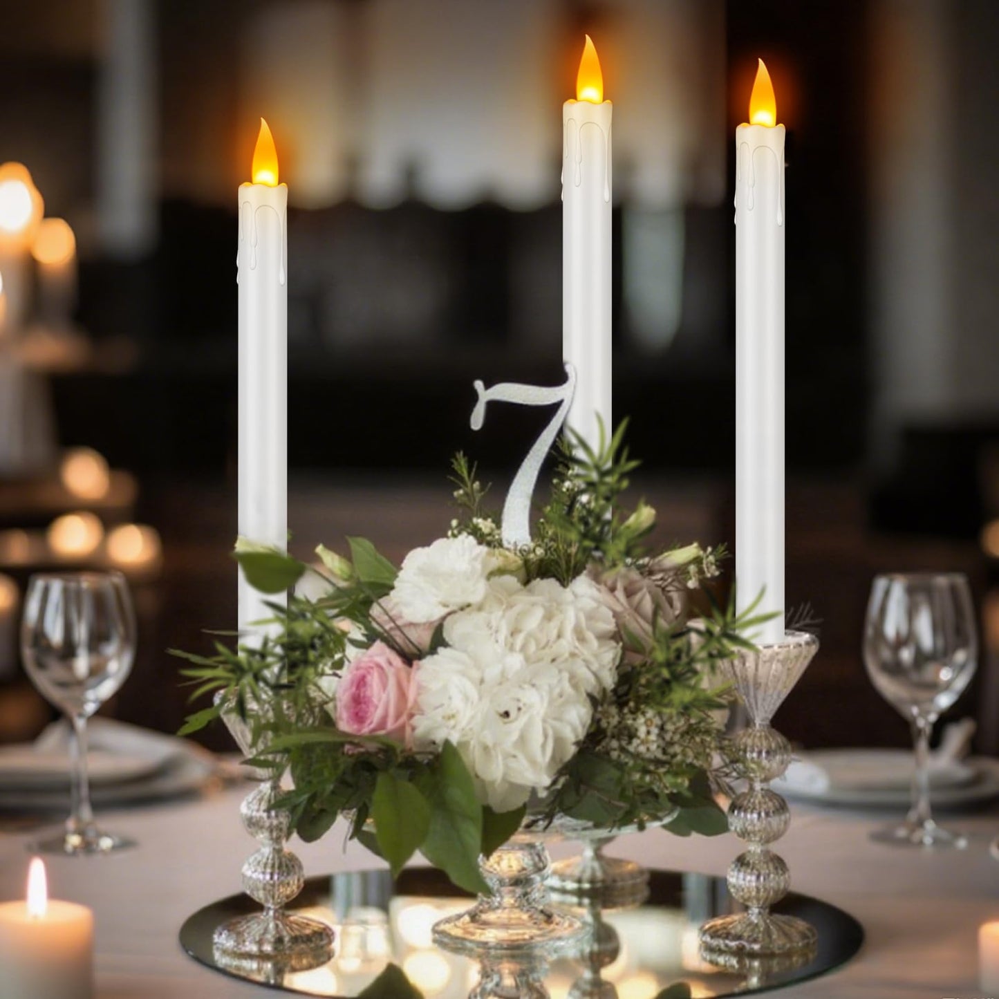 wemarry 10" Flameless Taper Candles with Remote, 6 Pcs White Electric Led candlesticks, PlasticTall Taper Candles Battery Operated with Flickering Flame for Halloween Christmas Wedding Home Décor