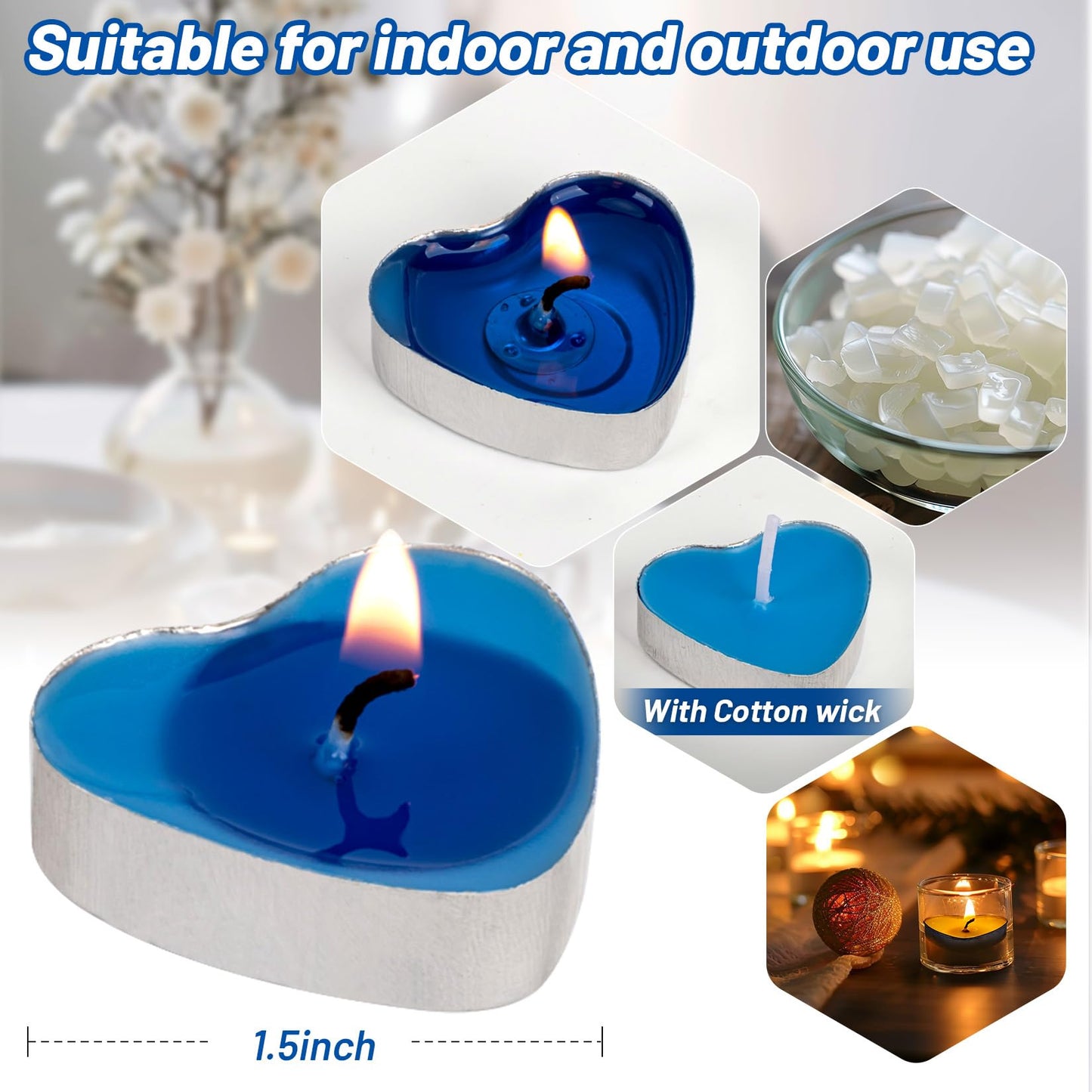 MAQIHAN Tea Lights Candles Set - 30 Pcs Heart Shaped Tealight Candles Smokeless Tea Candle Unscented Soy Candle for Dating, Weddings, Anniversaries(Blue)