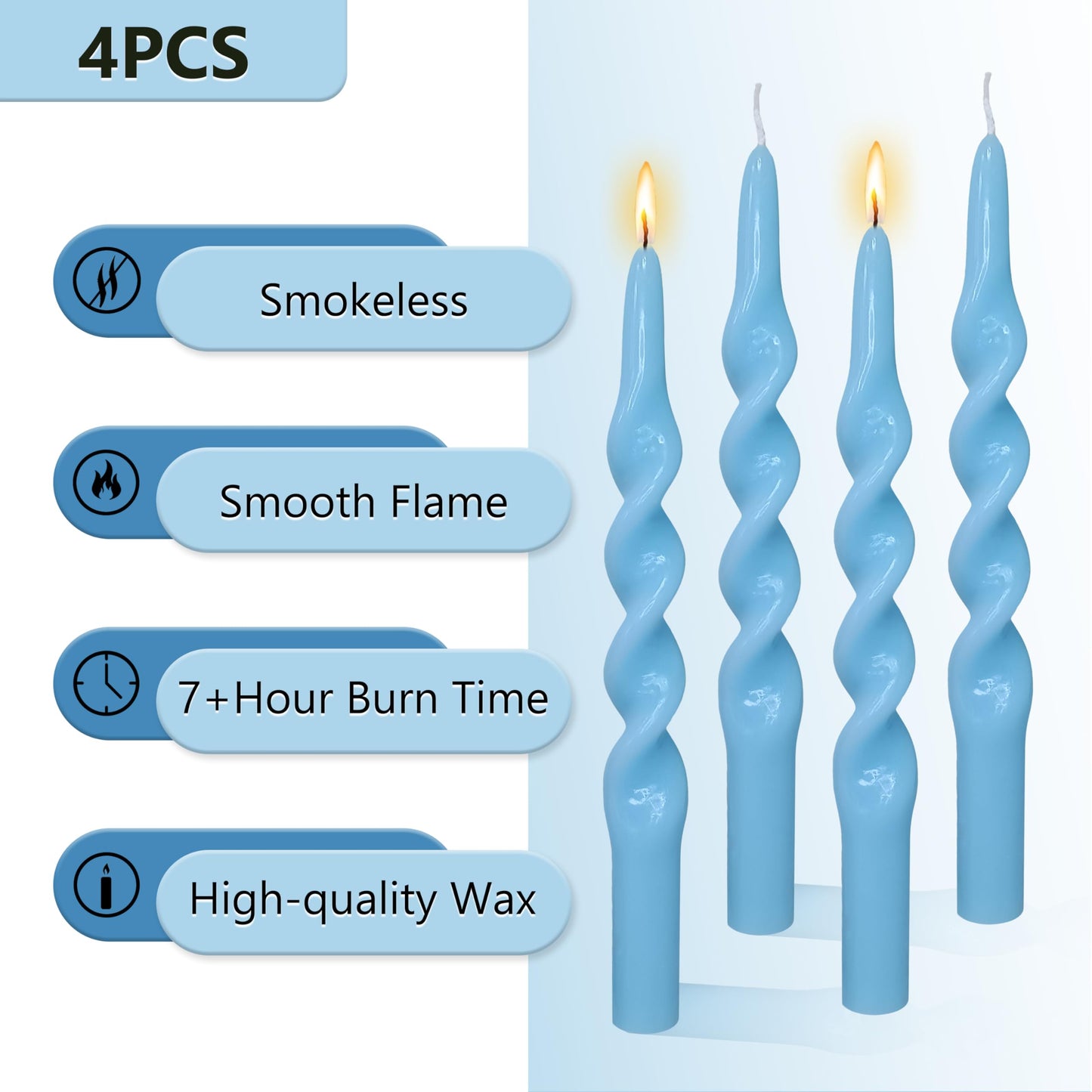 Blue Spiral Taper Candles Blue Candlesticks 4 PCS Cute Candle Stick Long Tapered Candles Decorative Handmade Twisted Candle for Dinner Home Weddings Festive