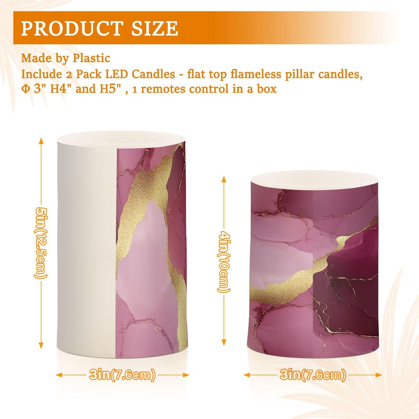 Zathe Flameless Candles Remote Led Flameless Candles for Table Marble Blush Burgundy