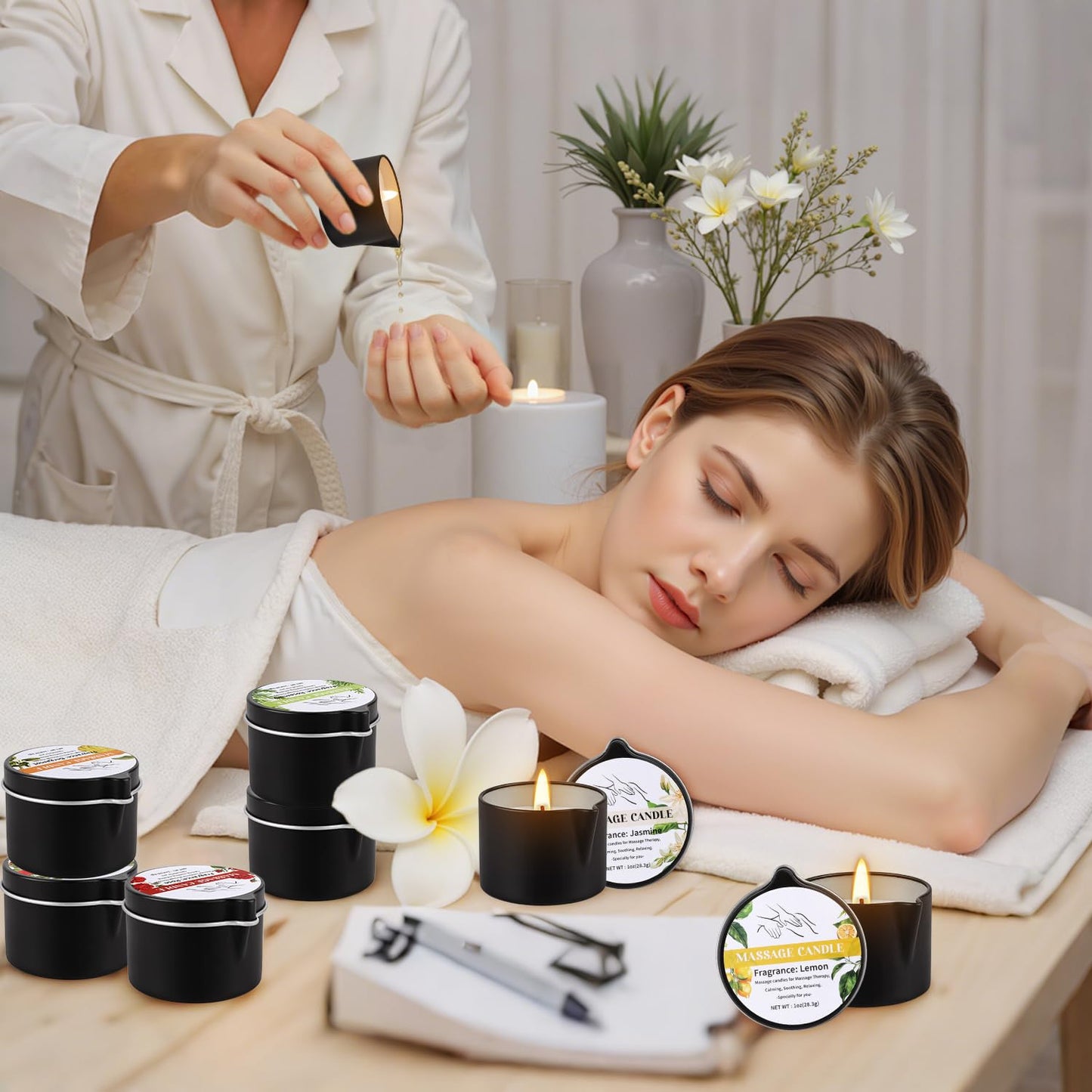 12pcs Massage Oil Candle,Moisturising Natural Soybeans Gift Sets,1oz Low Temperature Body Oil Scented Candles for Home Spa & Relaxation