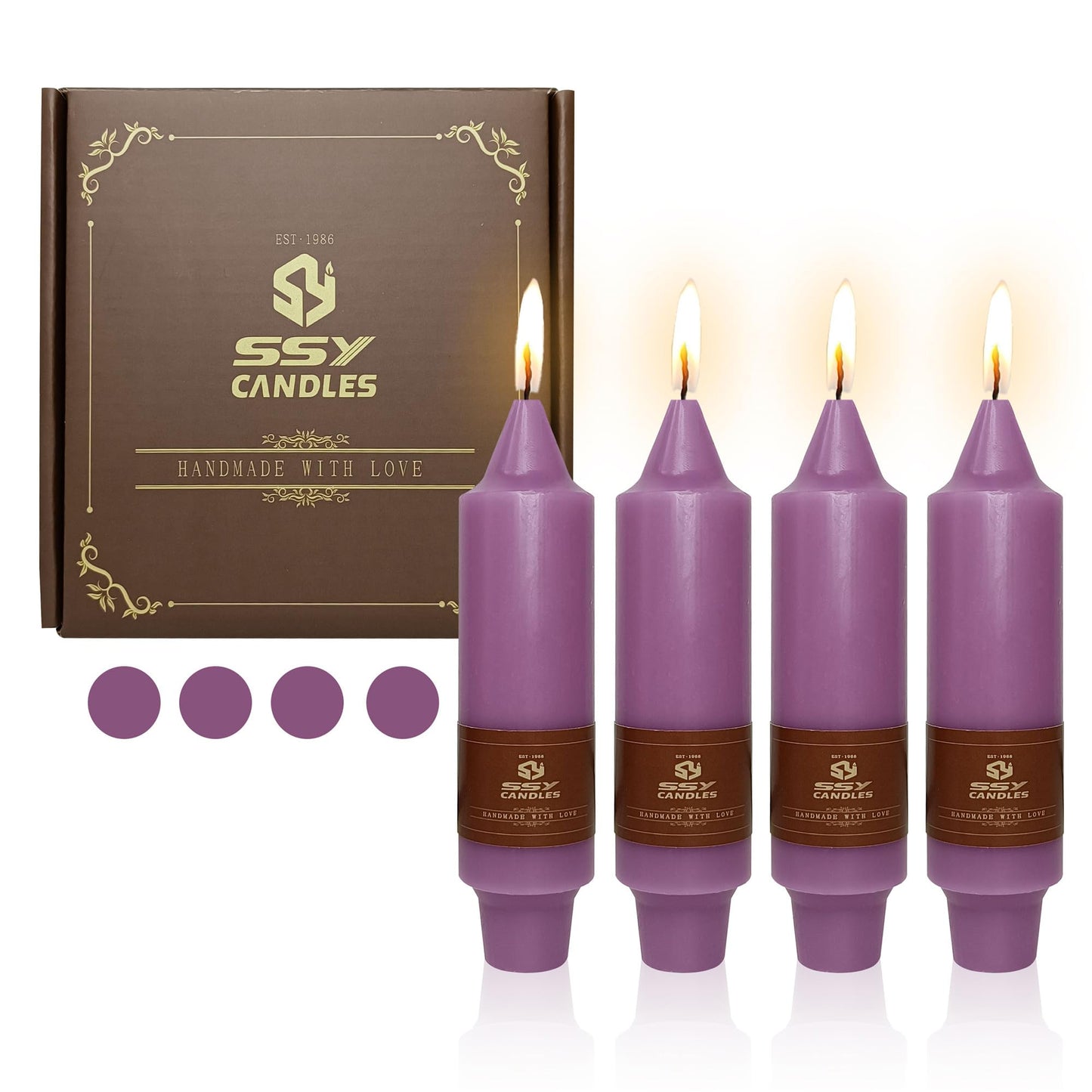 Dripless Candlesticks Short Taper Candle,Gedengni 4pcs Small Candle Sticks Purple Tapered Candles Unscented Dinner Candles for Home Weddings Festive Holiday Party,7D4PC-PURPLE