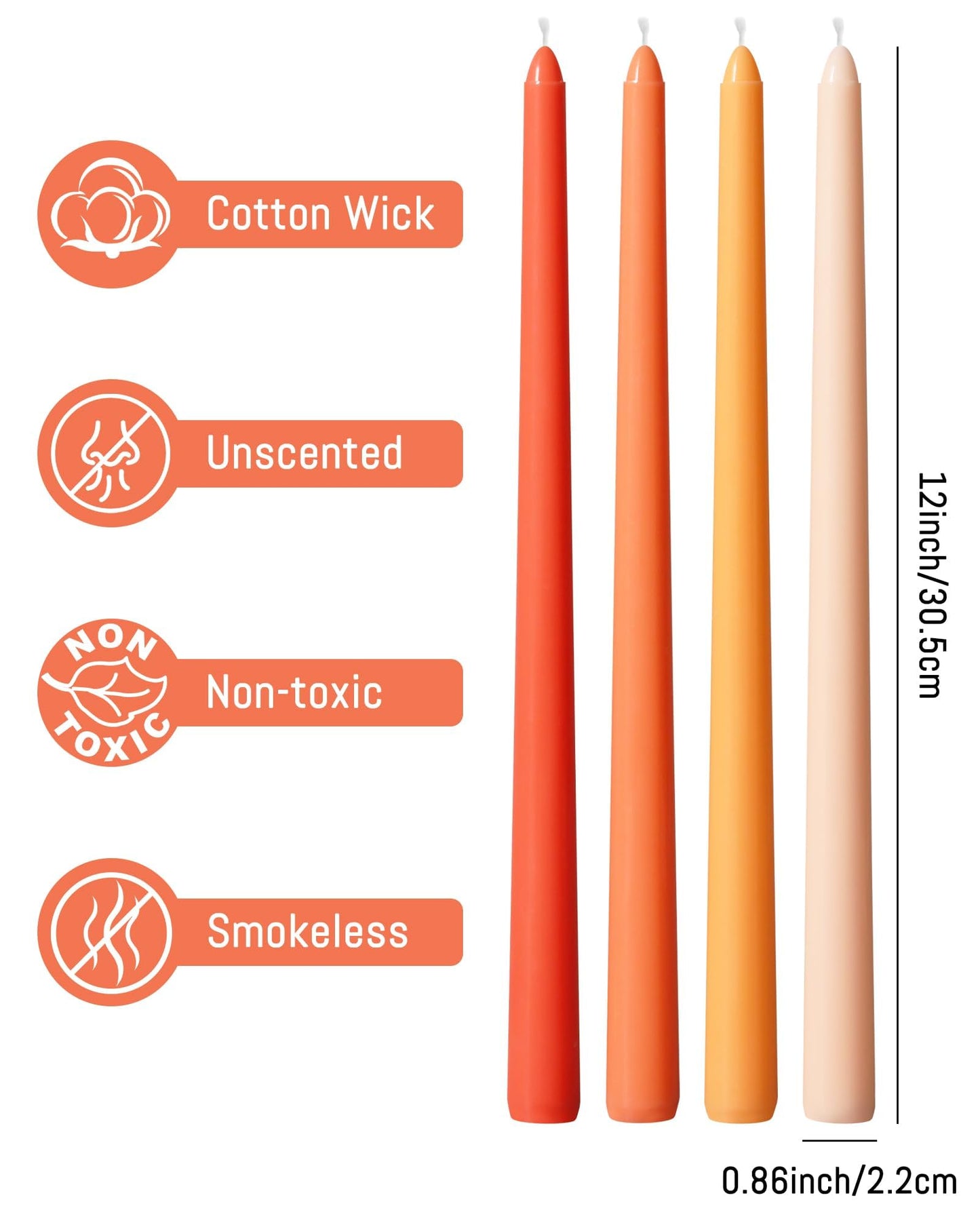 Viyffo 12 Inch Orange Taper Candles 4 Pack Unscented Smokeless Long Tall Tapered Candles for Candlesticks Sticks Wedding Home Decor Dinner