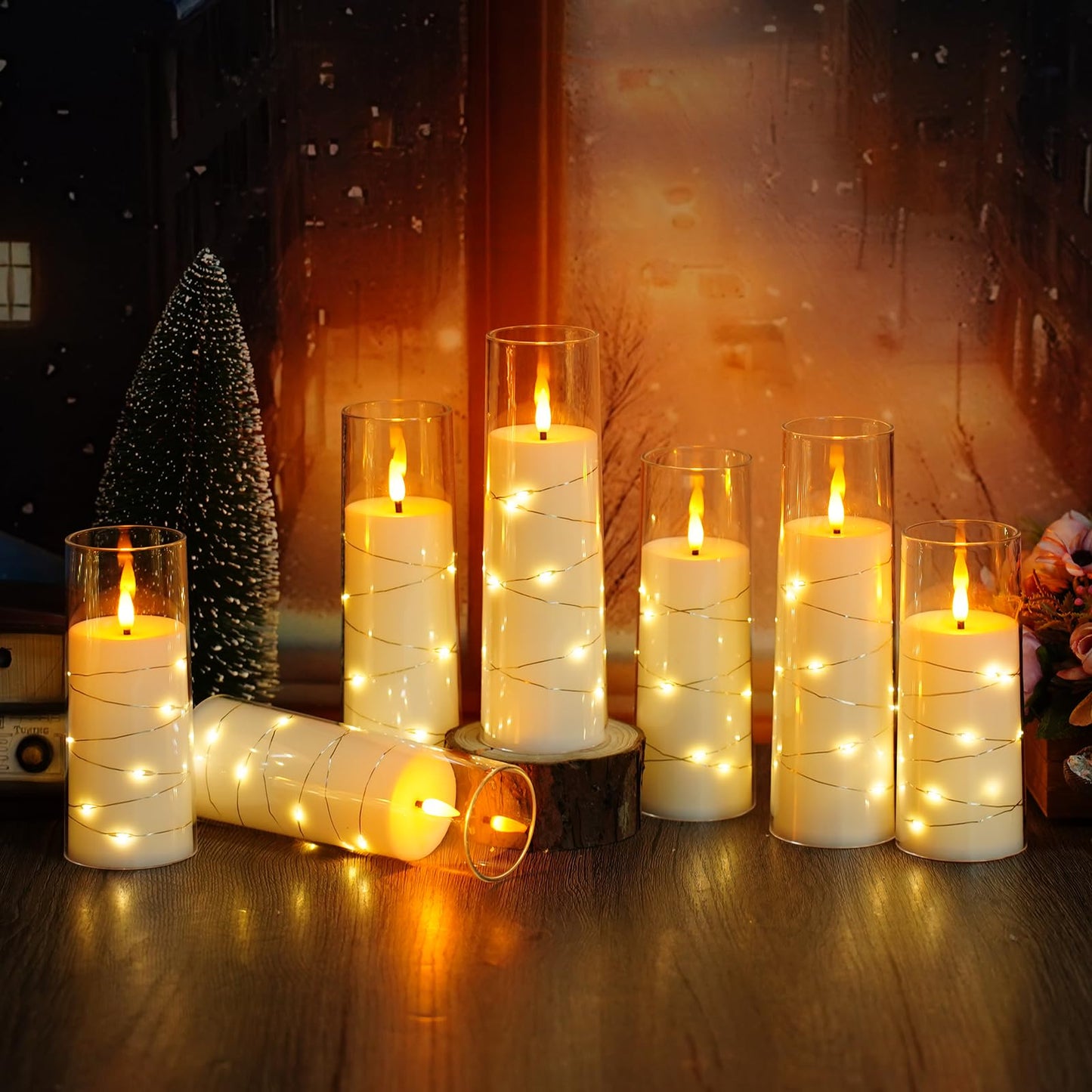 Flameless LED Candles with Timer 24 Pc Flickering Flameless Candles for Romantic Ambiance and Home Decoration Stable Acrylic Shell,with Embedded Star String，Battery Operated Candles（White）