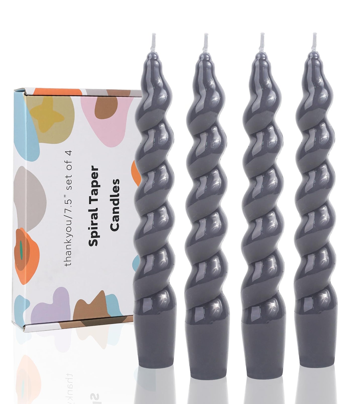 LPUSA Grey Spiral Taper Candles Twisted Candle Conical Stick Candles for Holiday Wedding Party Wax Unscented Dinner Candle Dripless,Birthday Gift Christmas Gift H 7.5 Inch, 4pcs（Grey）