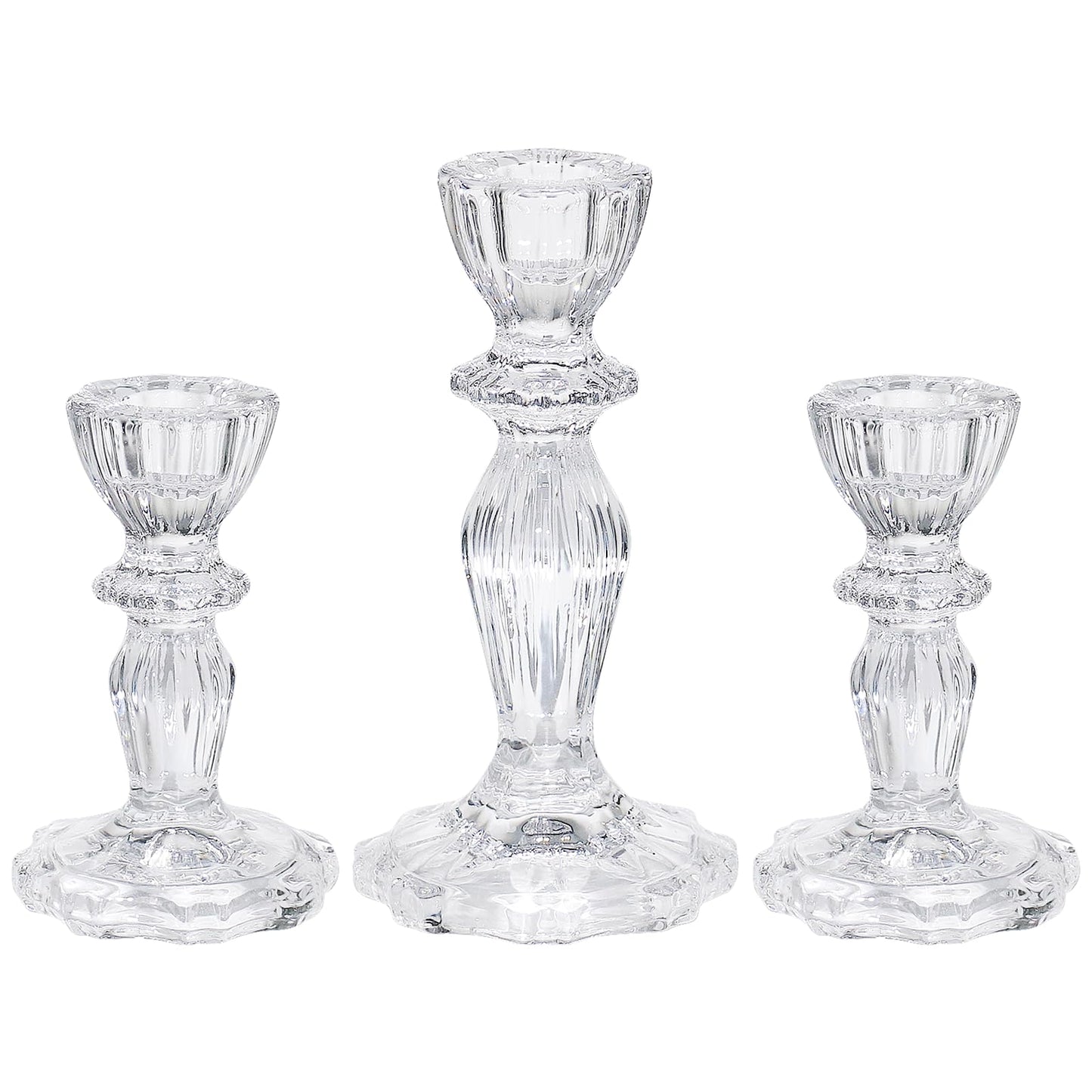 CHOCSTAY Glass Candlestick Holders Set of 3, Clear Candle Holder Taper Candle Holders for Candlesticks, Table Centerpiece, Home Decor,Wedding, Birthday, Party, Christmas