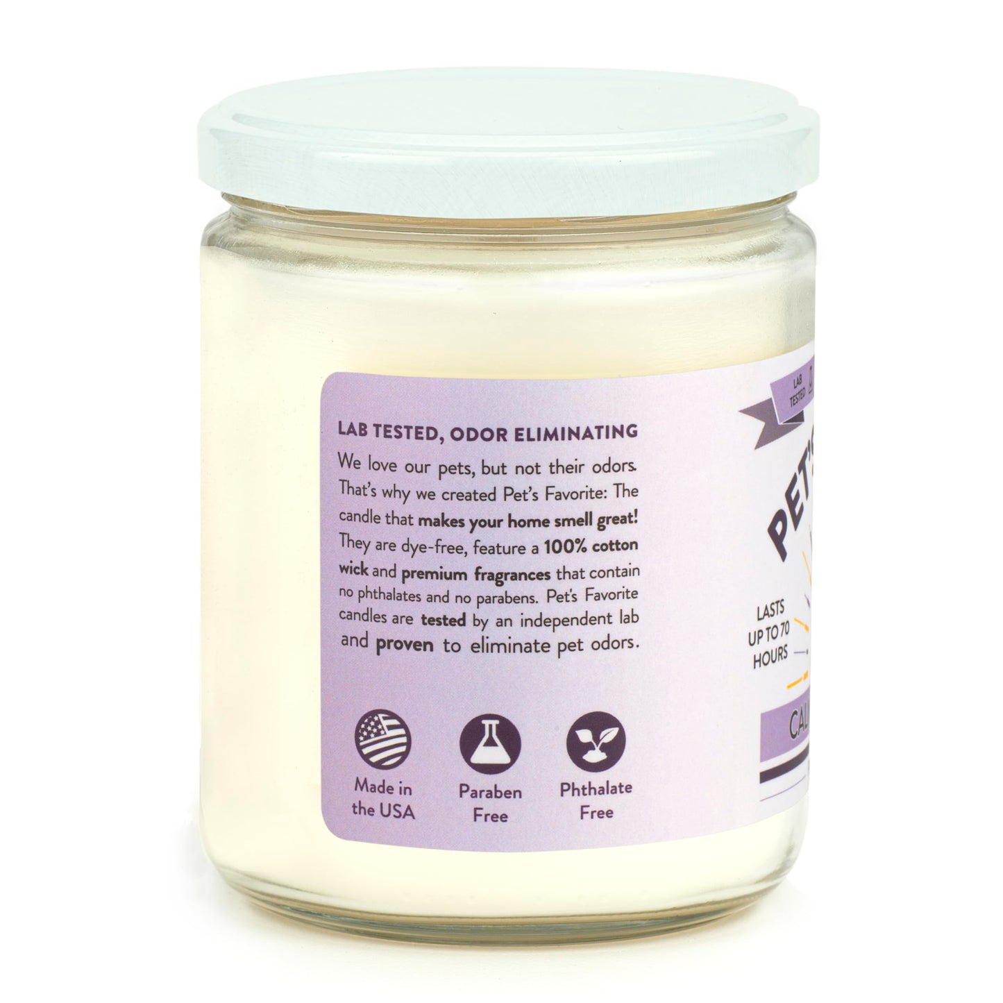 Pet's Favorite Calming Lavender Pet Odor Candle, Clean Burning, Long Lasting Scented Candles with a Natural Fiber Wick and 70 Hour Burn Time, Pack of 1