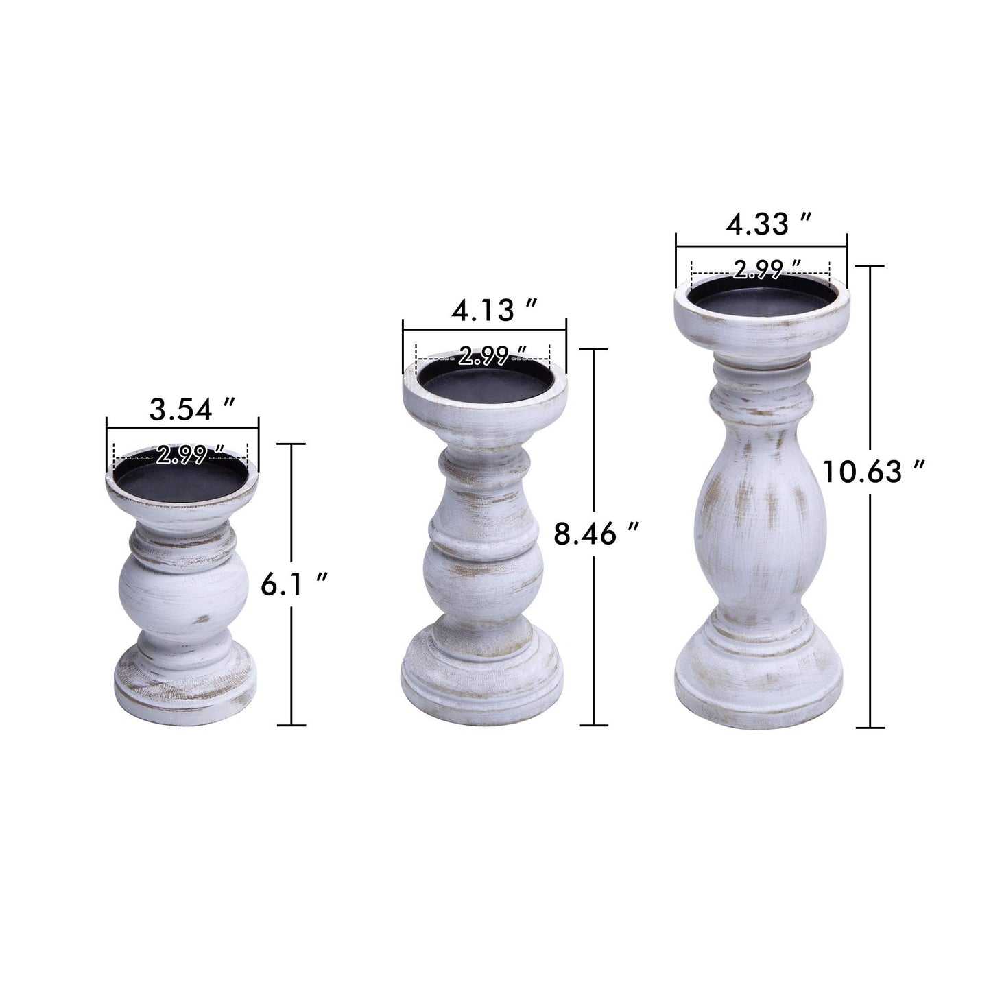 NIKKY HOME Rustic Pillar Candle Holder Set of 3 - Farmhouse Wood Candlestick Stand for Mantle, Fireplace, Dining Table Centerpieces, Distressed White