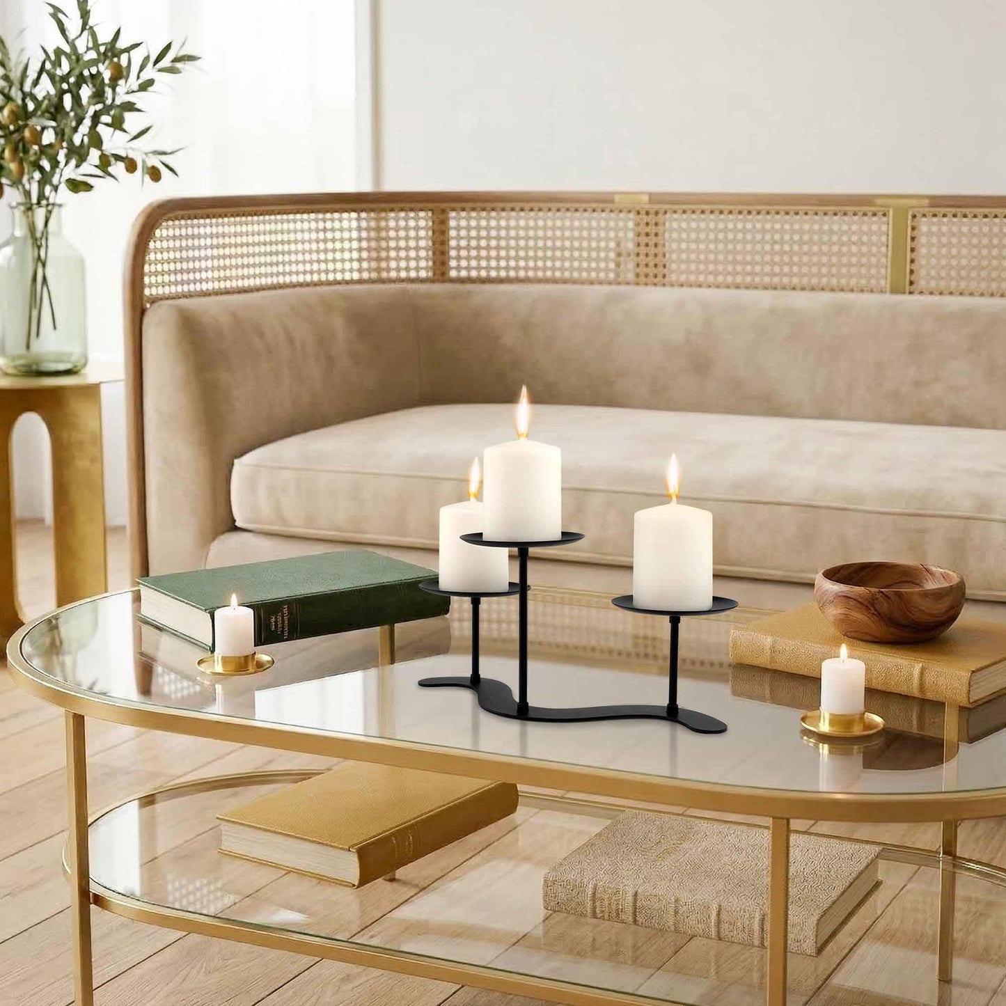 Iron Candle Holder Fireplace: 3 Arms Metal Candelabra Centerpiece Decor - Candle Holder Stand for Candelabra Pillar Candles