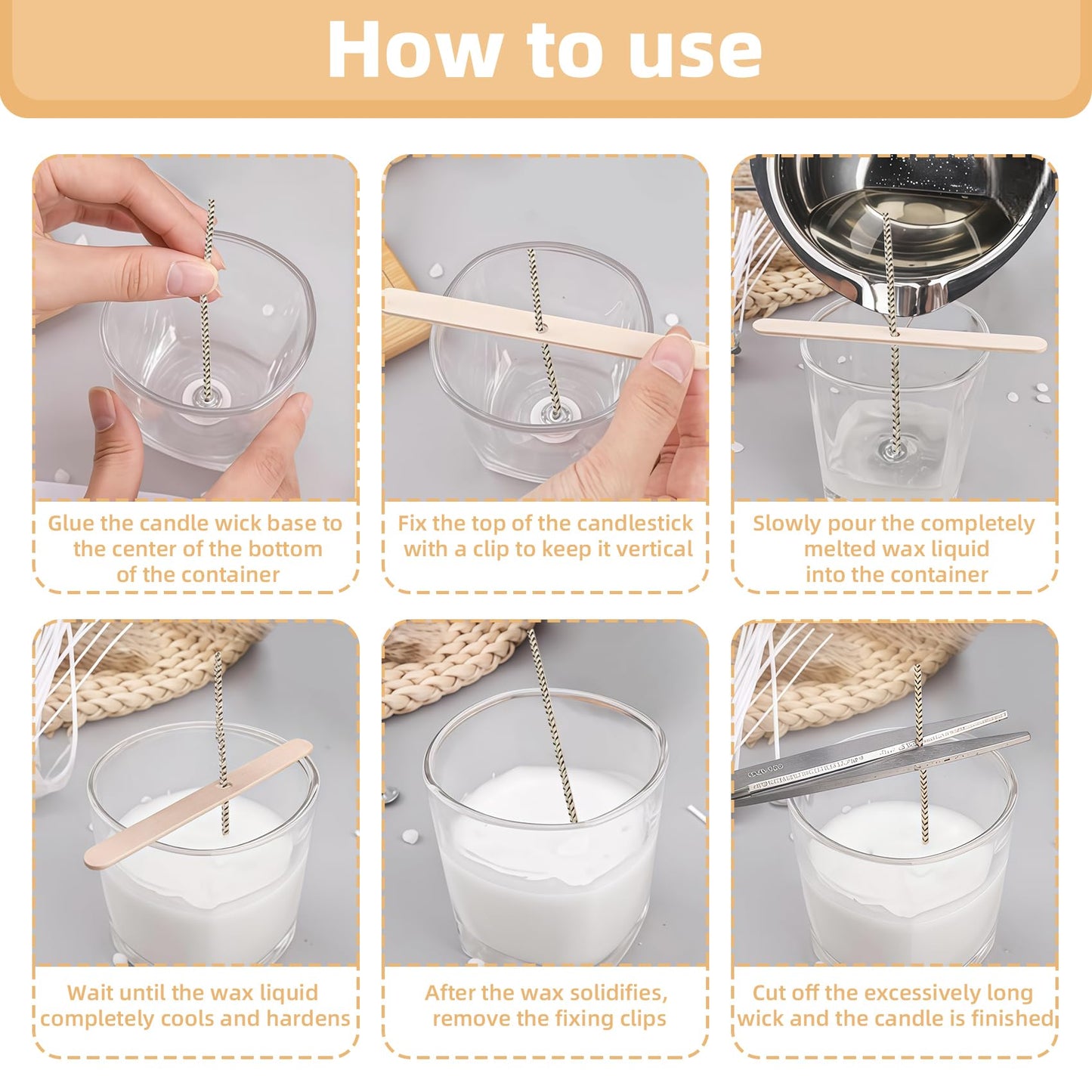 Candle Wicks Kit - 50pcs 8 Inch Natural Candles Wicks with 10pcs Wooden Holders 120 Pcs Wick Stickers for Soy Wax Beeswax Coconut Wax Candle Making Supplies