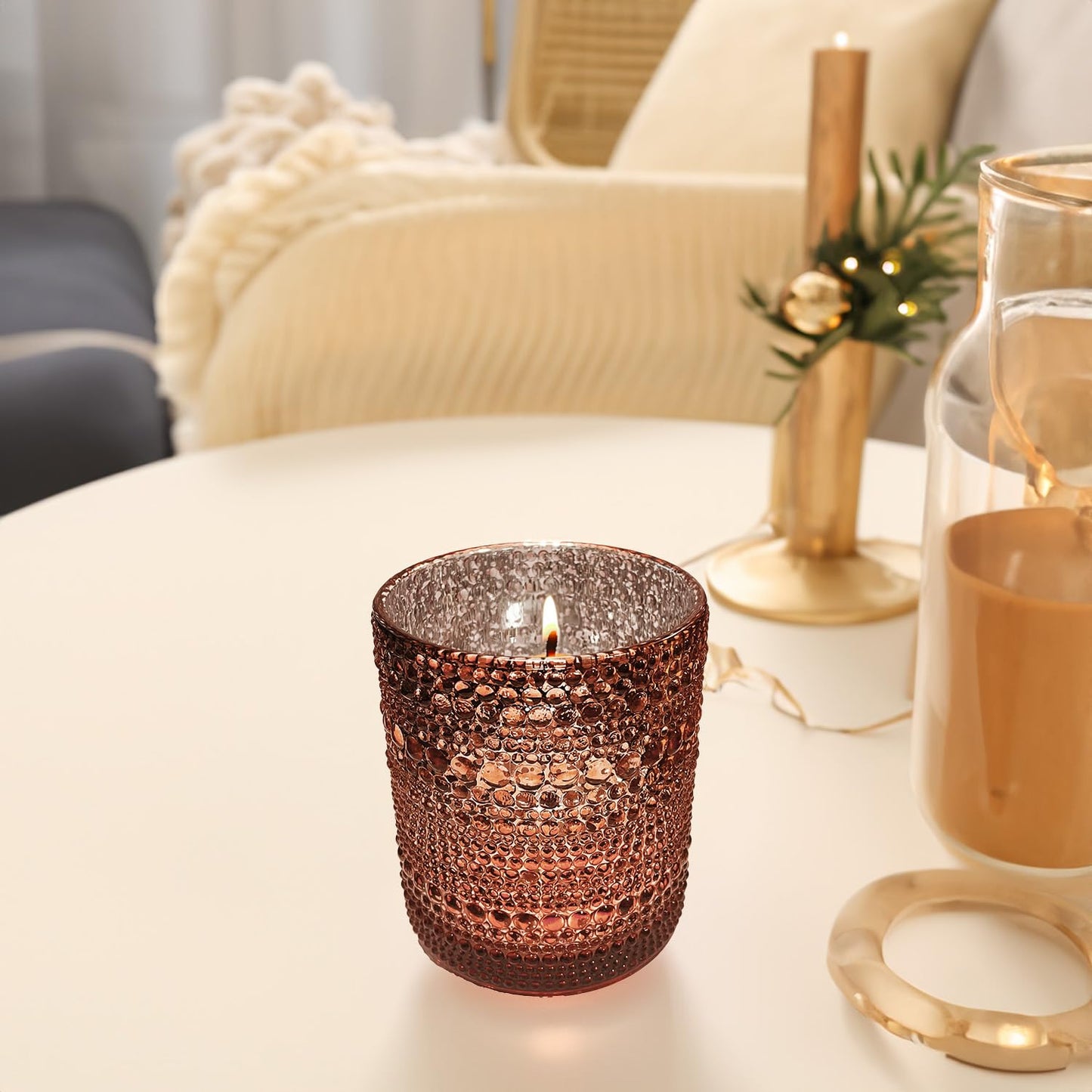 WGV Rustic Dark Pink Trendy Pearly Votive Candle Holder 2.7" x 3.15"H, Mercury Bubbly Bead Textured Glass Tealight Candleholder, Home Accent Décor, 1 Pc