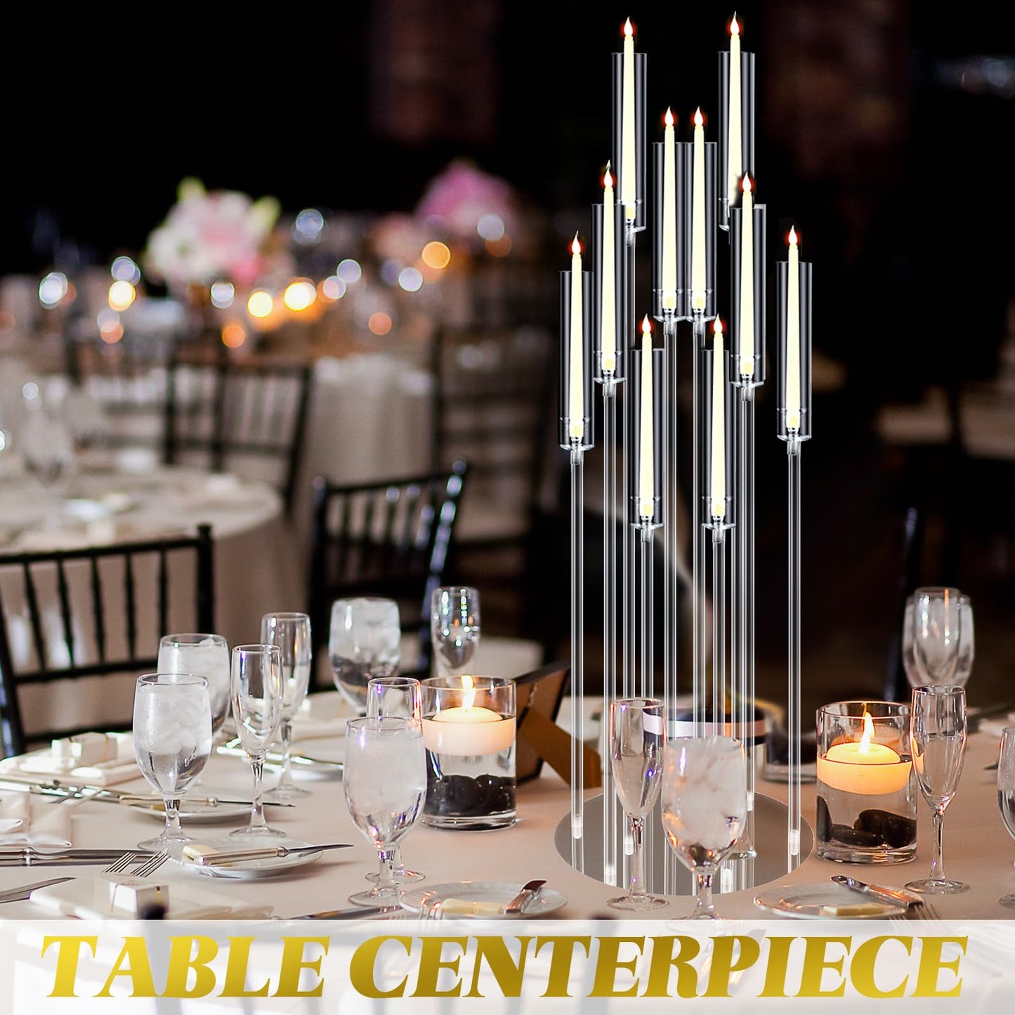 Tessco 4 Pcs 10 Arm 46.5 Acrylic Candelabra Table Centerpiece Floor Candelabras Clear Candle Holder with Removable Lampshade Wedding Candelabra Centerpiece Fit 0.8 LED