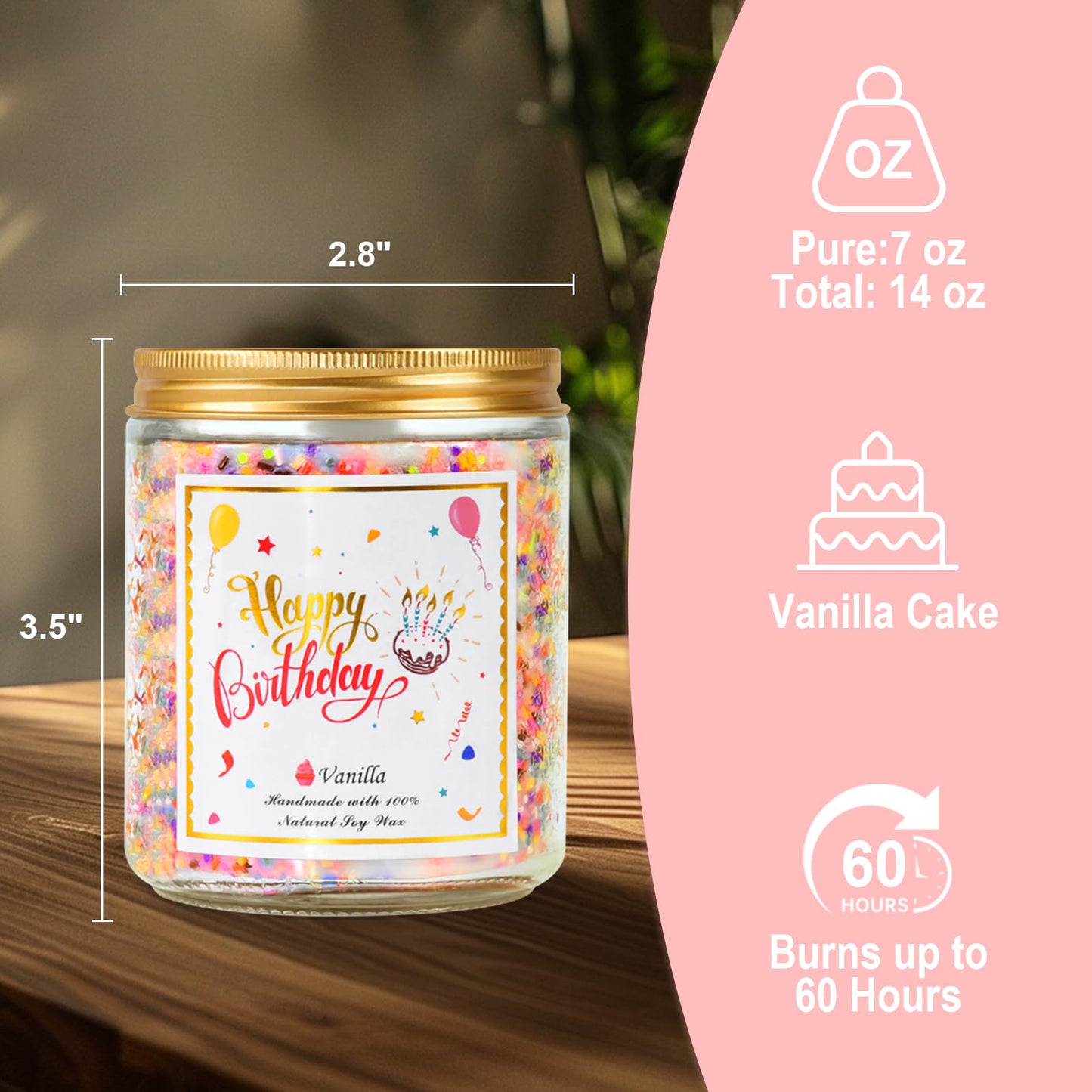 Happy Birthday Candle - Natural Soy Wax Scented Candle with Vanilla Birthday Cake Scent, Unique Gift Ideas for Men Women Best Friend