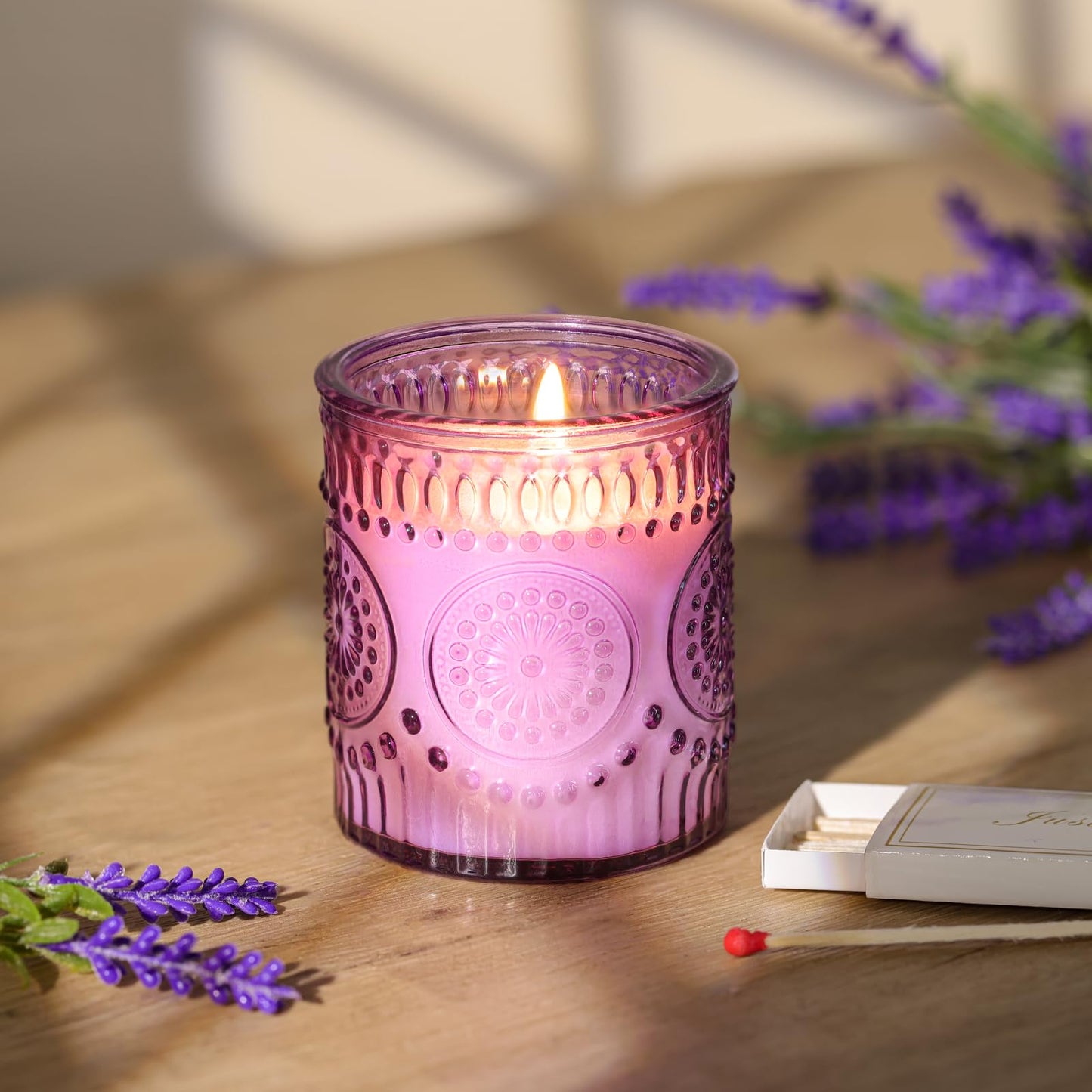 DARJEN Lavender Candles for Home- 5.3oz 35H Natural Soy Wax Aromatherapy Jar Candle with Strong Scent, Decorative Aesthetic Candles for Relax, Bedside, Laundry Room, Luxury Gift for Women