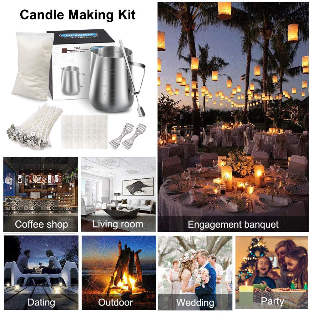 DINGPAI Candle Making Kit, Soy Wax DIY Candle Craft Tools Including Candle Make Pouring Pot, Candle Wicks, Wicks Sticker, 3-Hole Candle Wicks Holder, Natural Soy Wax and Spoon
