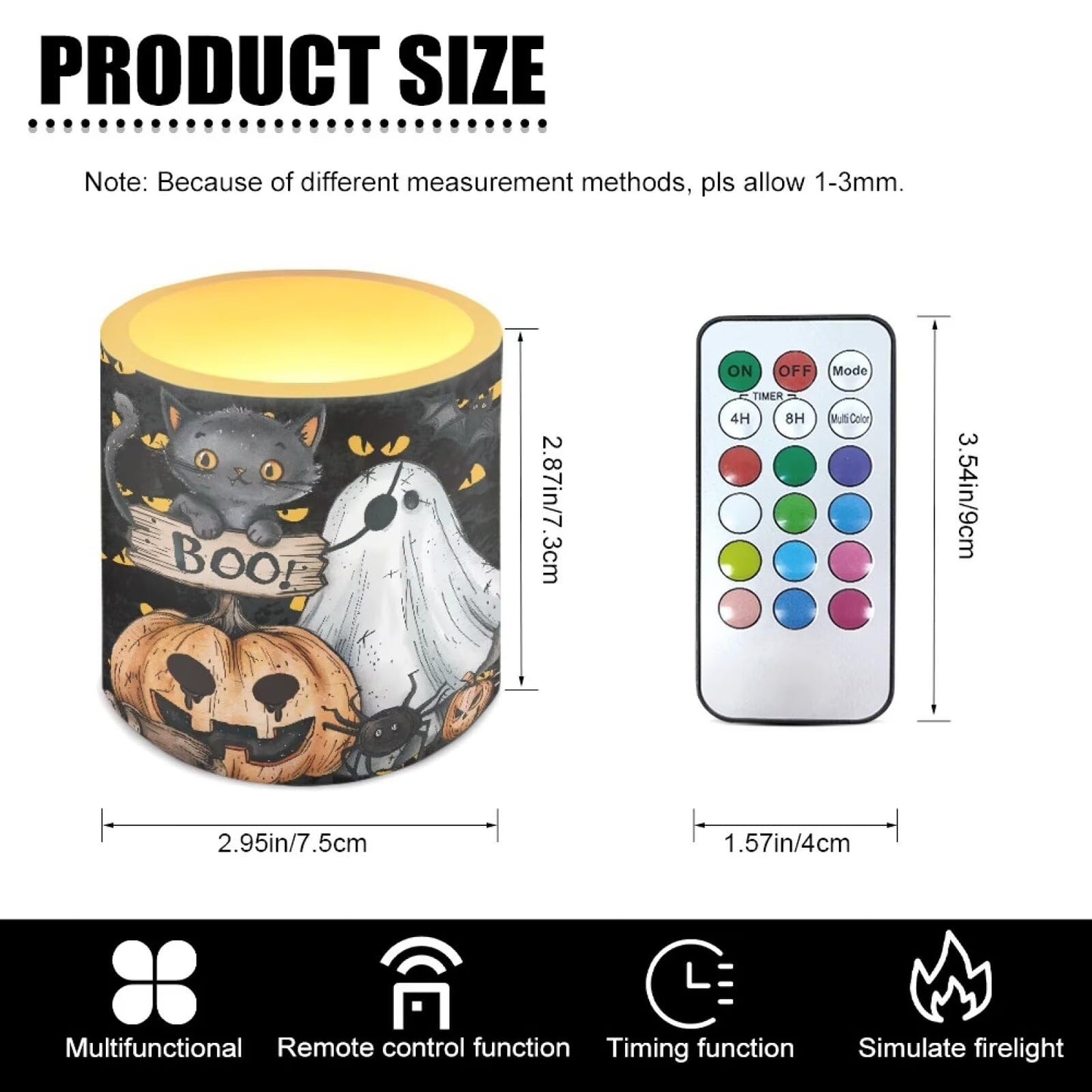 Merkmak Halloween Ghost Pumpkin Flameless Candles with Remote Battery Operated Candles with Timer Pack of 4 LED Pillar Tea Lights for Indoor Outdoor Party Home Living Room Decorations