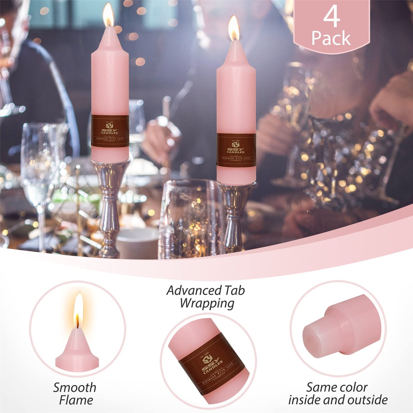 Pink Candlesticks Short Taper Candles,Gedengni 4pcs Cute Candle Sticks 5 Inch Mini Tapered Candle Dripless Candles Wax for Home Dinner Weddings Festive Holiday Decor,7D4PC-PINK