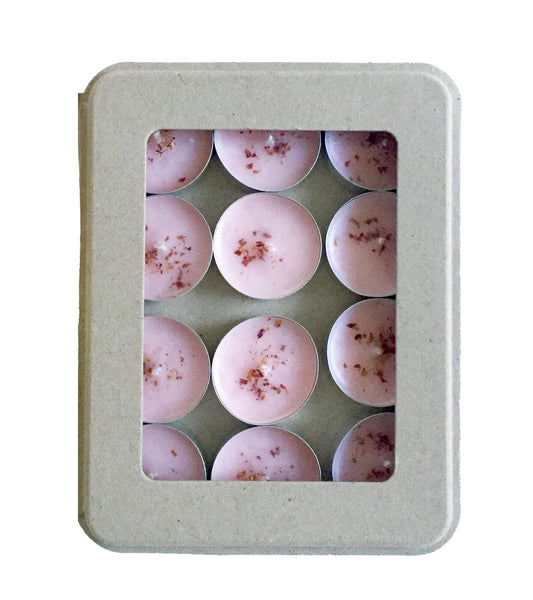 Kaya 12 Garden Rose Scented Tea Lights, Vegan, Gift for Wellness, Relaxation