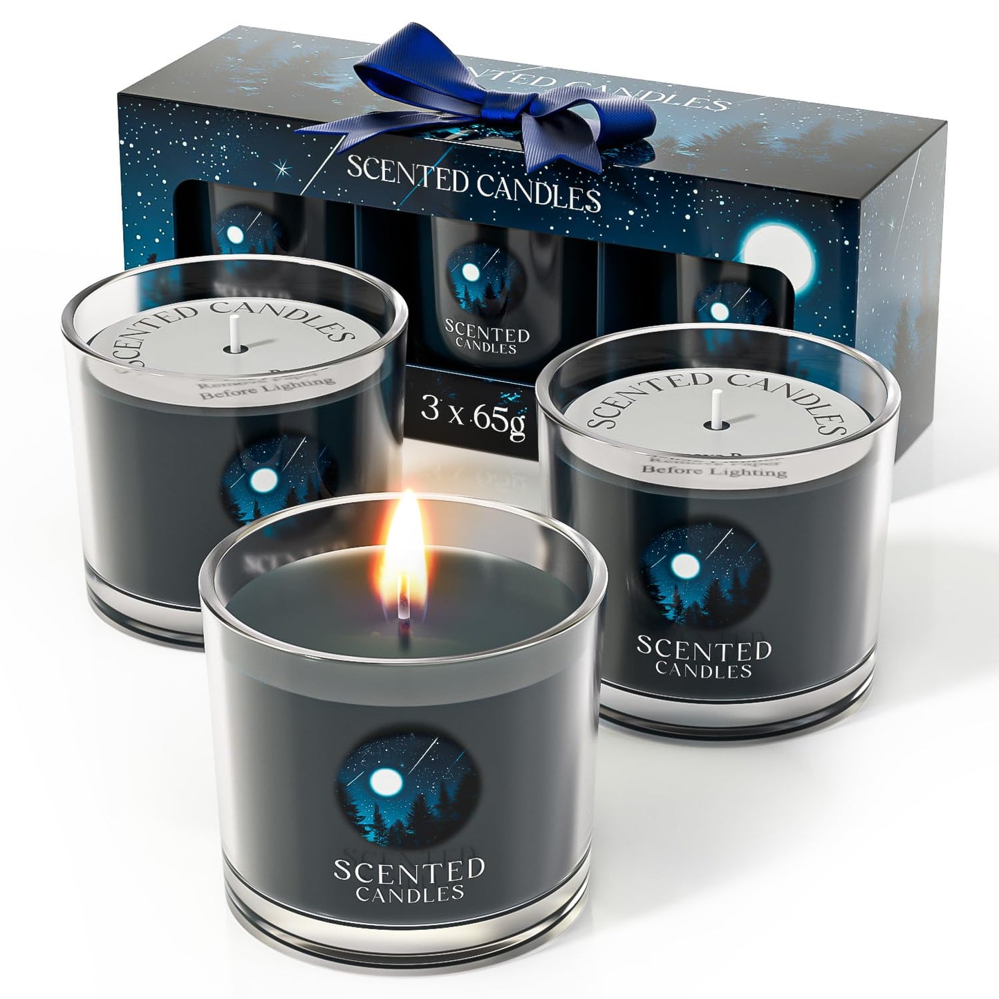 CHILLFLAME Candles for Men, Scented Candles Gifts for Women, Candle Gift Set for Him, 3 Scented Votive Candles, Birthday Gifts for Men (Black, 7 oz)