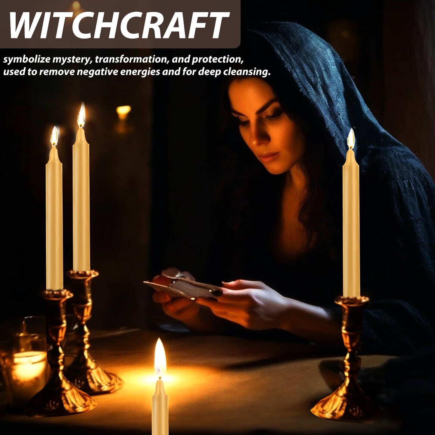 24 Pack Golden Spell Chime Candles – Premium Mini Unscented Taper Candles for Rituals, Prayer, Meditation, Altar, Spells – 4" Tall – Ideal for Witches & Spiritual Practices